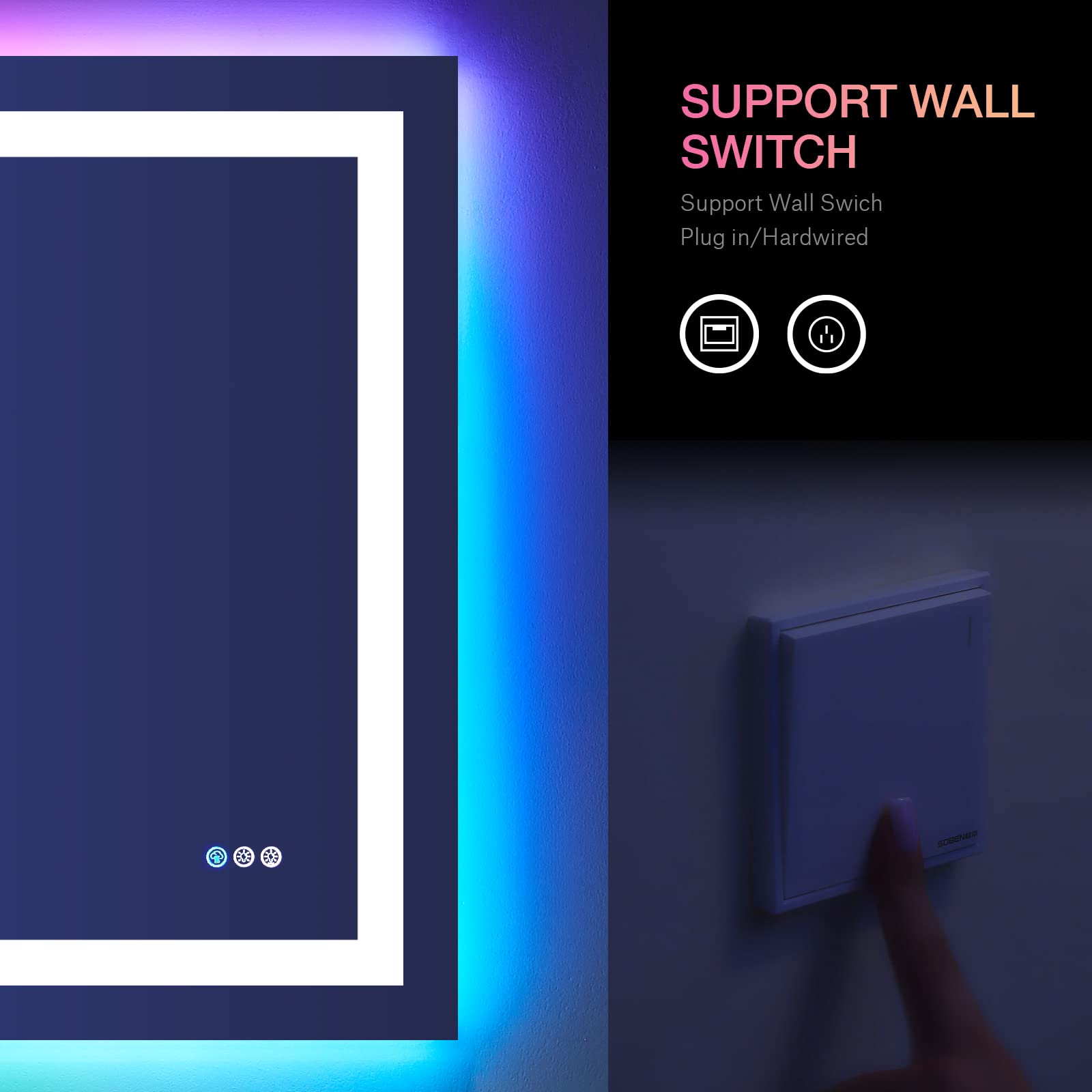 LOAAO 48''X36'' LED Bathroom Mirror with Lights  Anti-Fog  Dimmable  RGB Backlit + Front Lighted  Bathroom Vanity Mirror for Wall  Memory Function