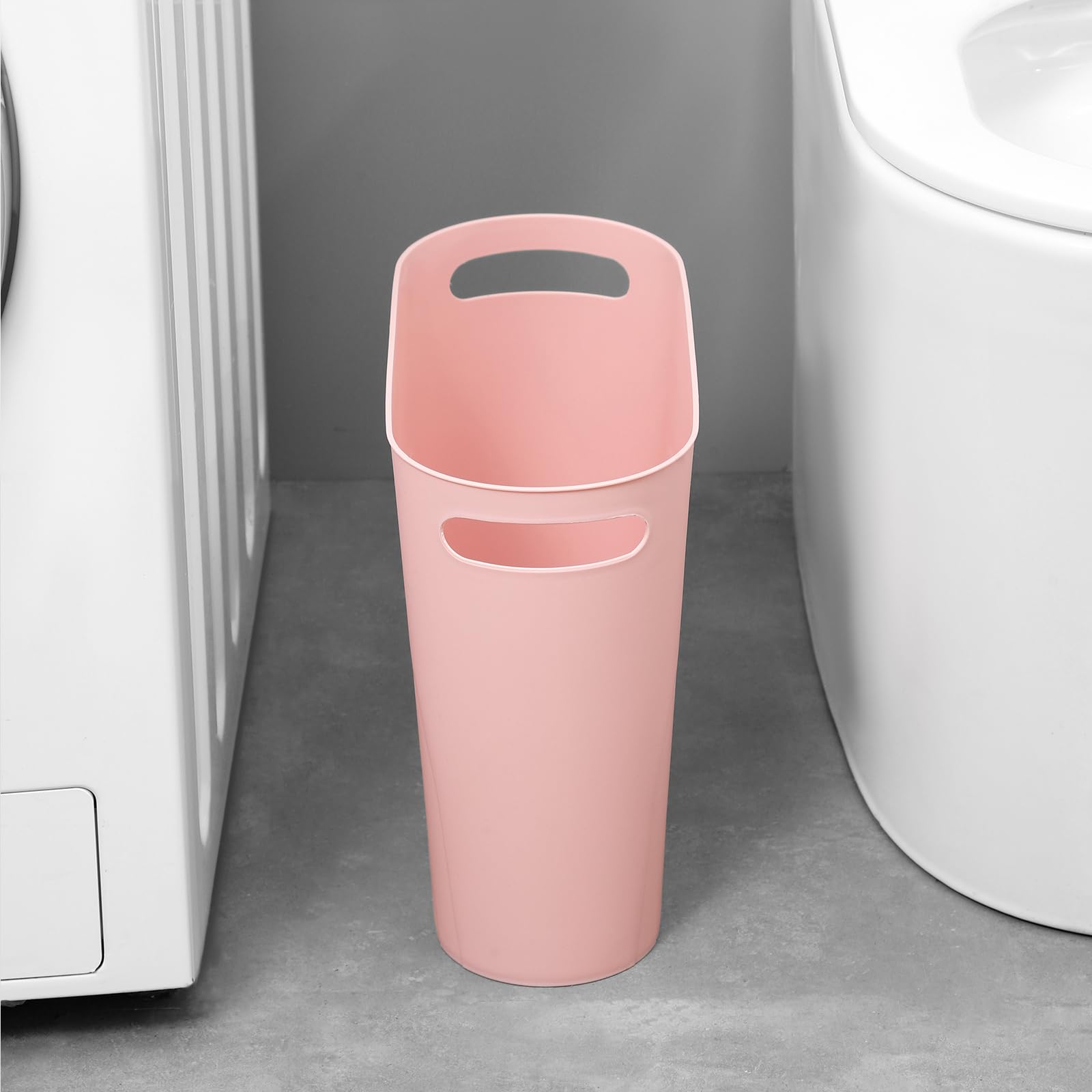 Rejomiik Small Trash Can, 3.5 Gallon Slim Garbage Can Plastic Waste Basket With Handles Container Bin For Narrow Spaces Bathroom