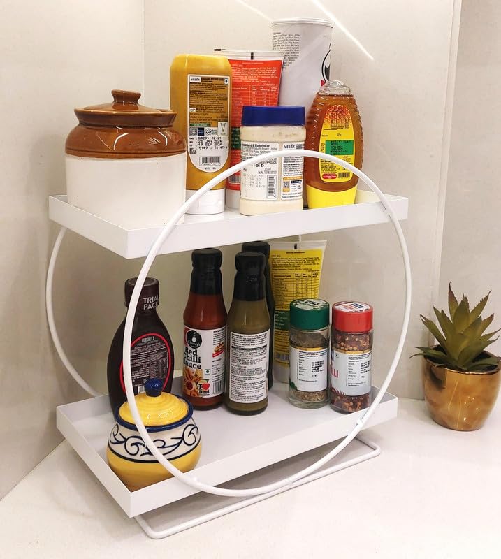 Appeasy Metal 2 Step Bathroom Counter Organizer For Kitchen Countertop, Vanity, Spice Rack, Cabinet Storage (White)