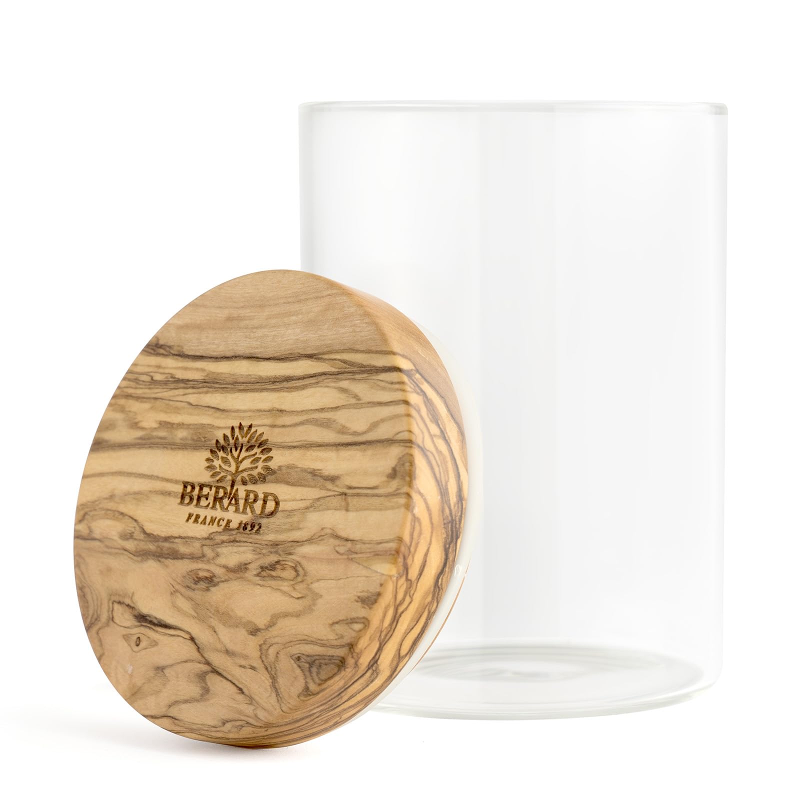 Berard Glass Storage Jar With Olive Wood Lid, 20-Ounce