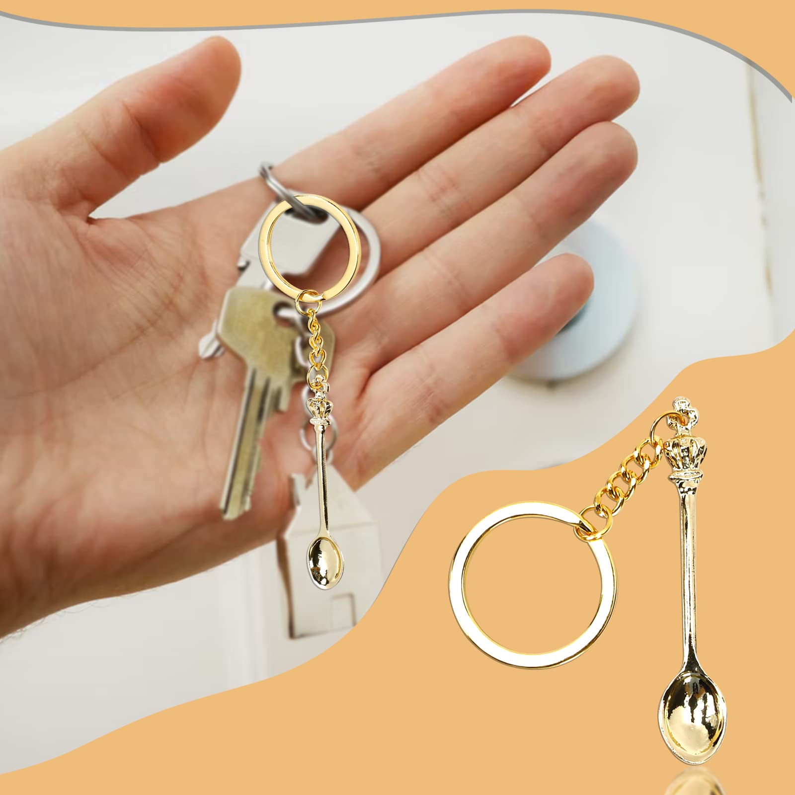 Meisuitd 4Pcs Mini Crown Spoon Keychain Pendant Necklace, Mini Spoon Teaspoon With King Queen Crown Pendant Key Ring For Filling
