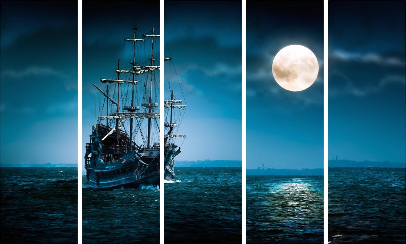 Inephos Multiple Frames Beautiful Ship In Ocean Wall Painting (150Cm X 76Cm)