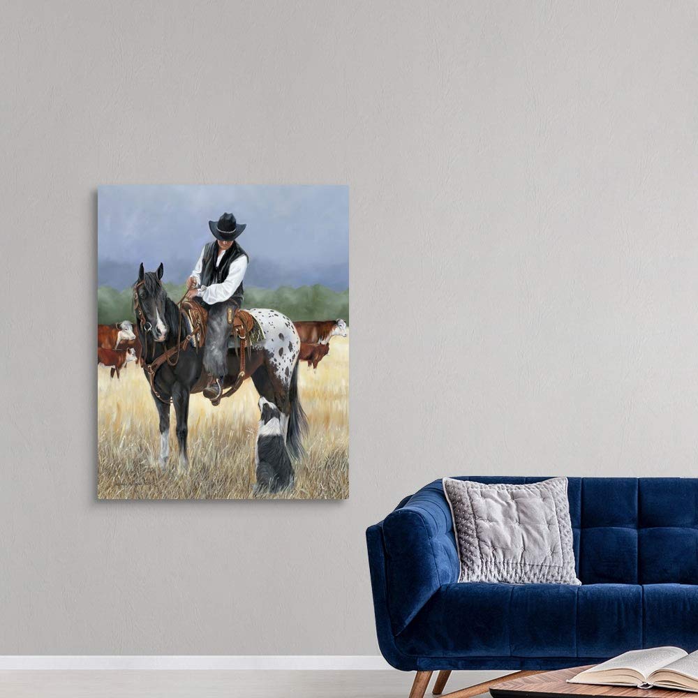Canvas On Demand Staff Meeting Canvas Wall Art Print By Victoria Wilson Schultz, Contemporary, Home Decor, Horse, Cattle Artwork