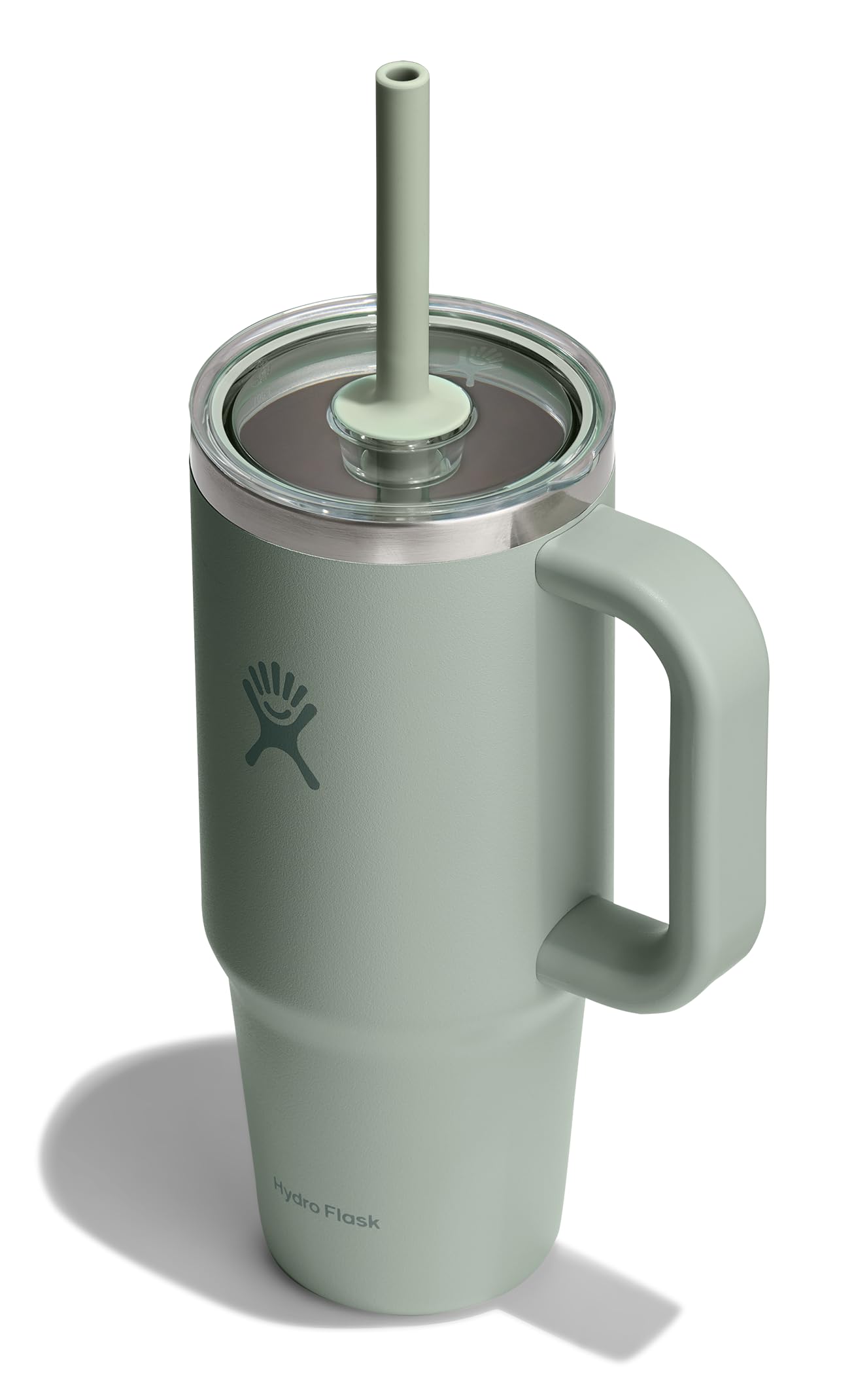Hydro Flask 24 Oz Travel Tumbler with Handle, Clear Lid and Straw - Insulated Stainless Steel in 24 Oz Agave Green