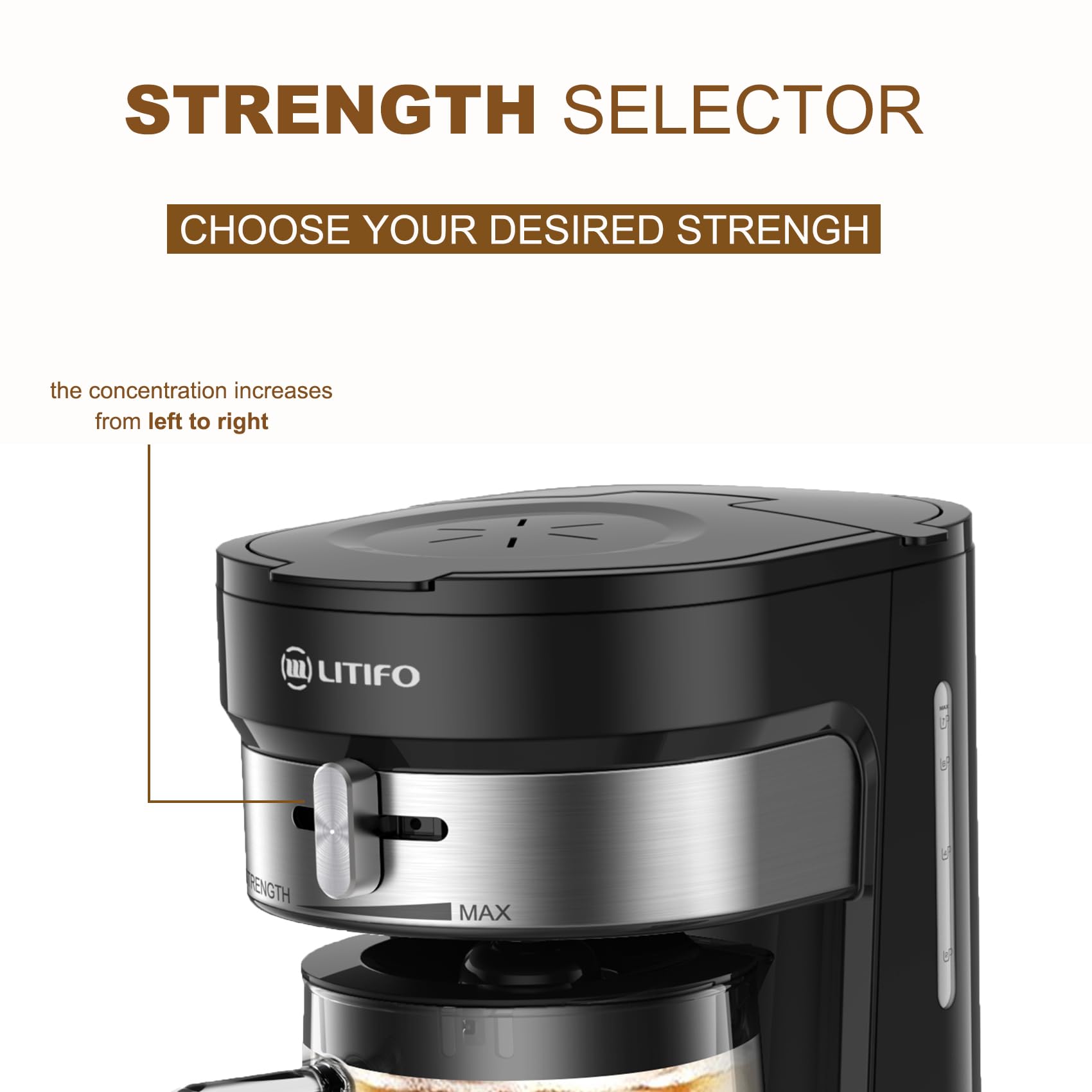 LITIFO Iced Tea and Coffee Maker, 2.5QT Stainless Steel, Black 2.0, with Strength Selector for Custom Taste