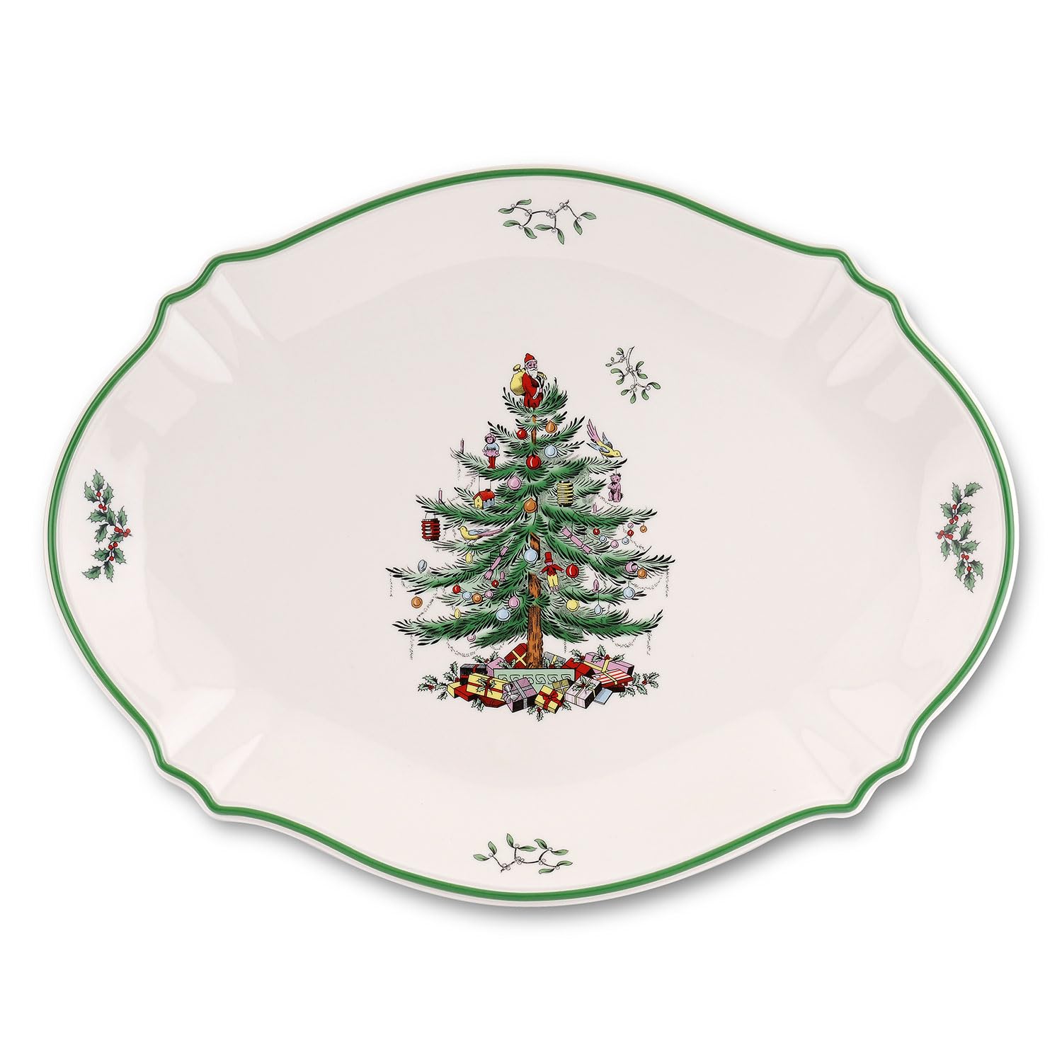 Spode Christmas Tree 17 Oval Serving Platter - Large Porcelain Serving Plate for Serving Meat, Fruit, Baked Goods - Microwave & 