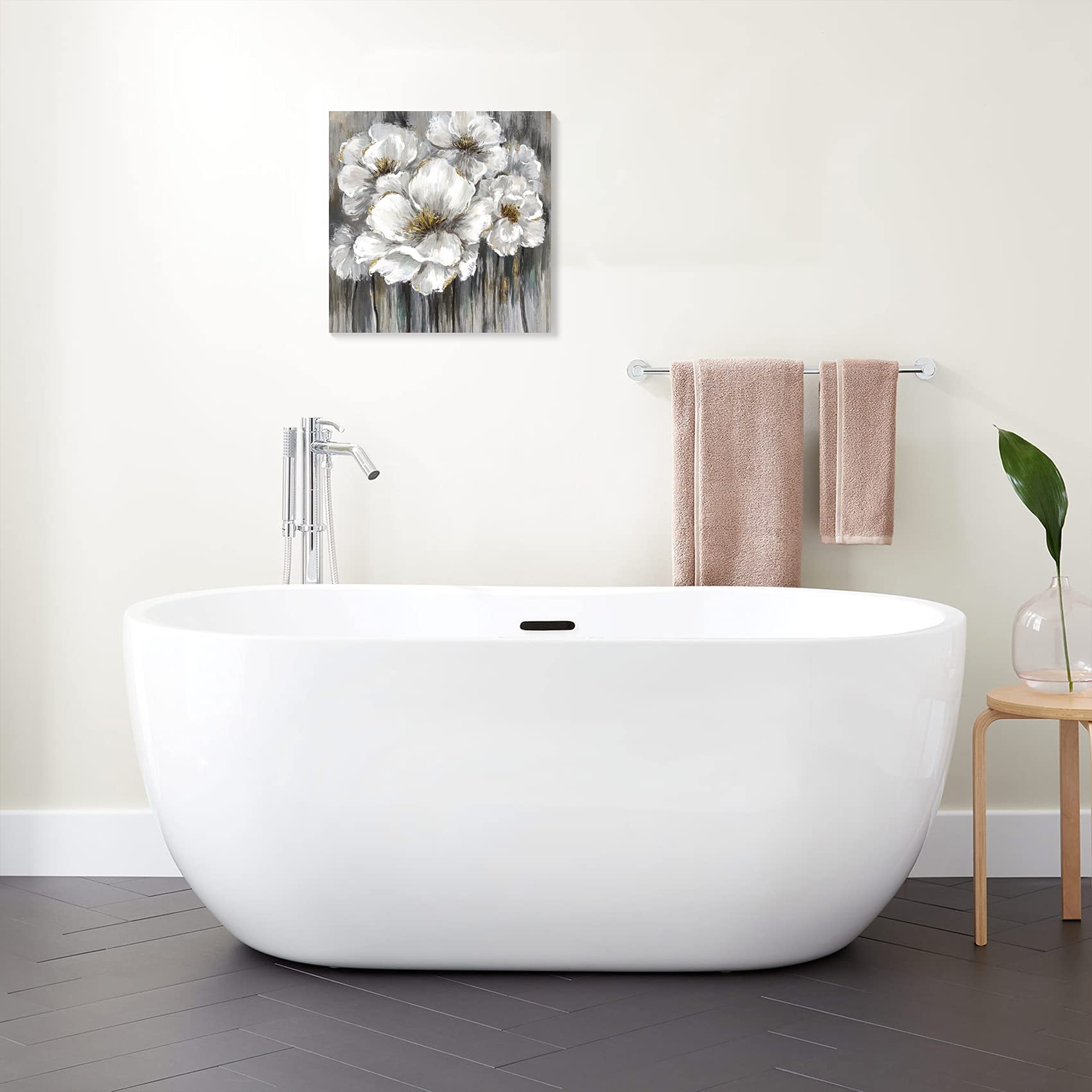 White Floral Theme Wall Decoration Bathroom Decoration Wall Art Black And White Wall Decoration Pictures Canvas Modern Farmhouse
