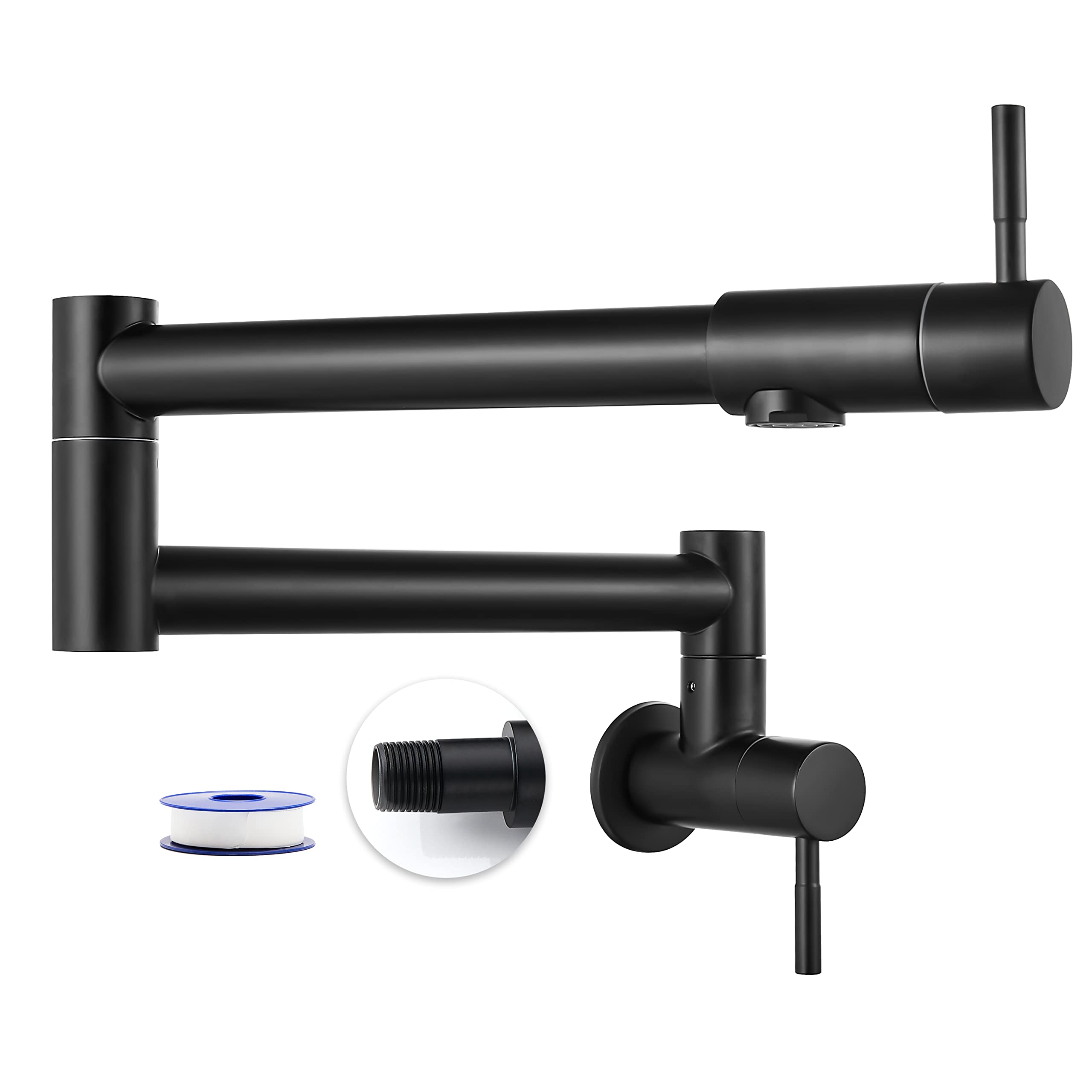 Heyalan Matte Black Pot Filler 19 Inch Wall Mount Folding Stretchable Kitchen Restaurant Faucet Stainless Steel Pot Filler With