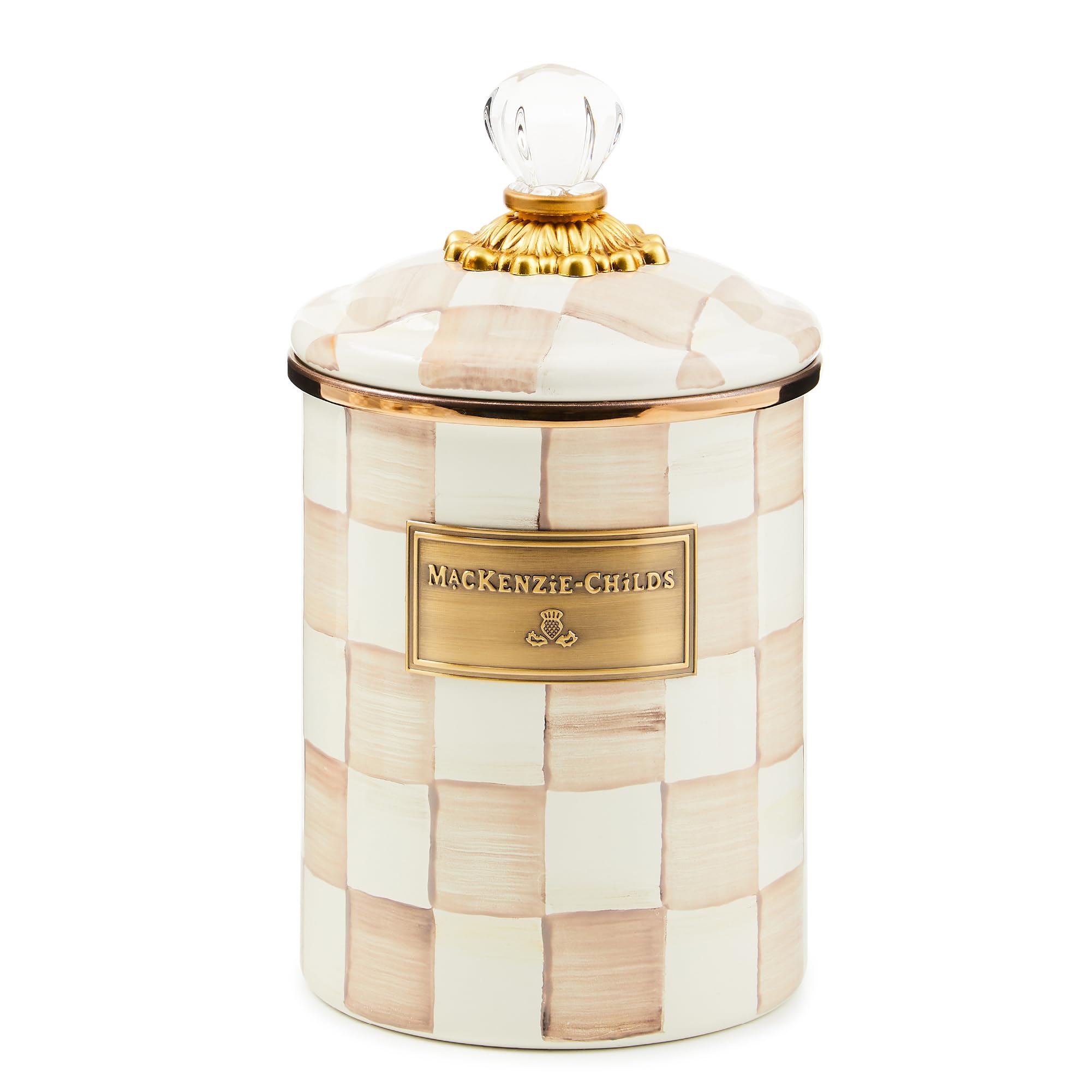 MACKENZIE-CHILDS Medium Enamel Canister, Kitchen Storage Container for Flour and Sugar, 1.42 Liters, Black-and-White Courtly Che