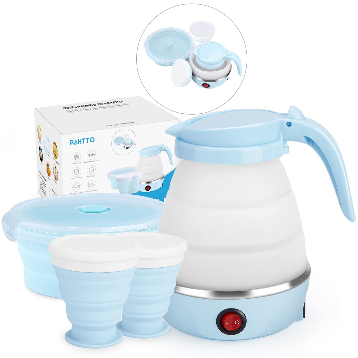 Travel Foldable Electric Kettle, Collapsible Portable Kettle For Fast Water Boiling Tea Coffee, With 1 Collapsible Bowl And 2 Co