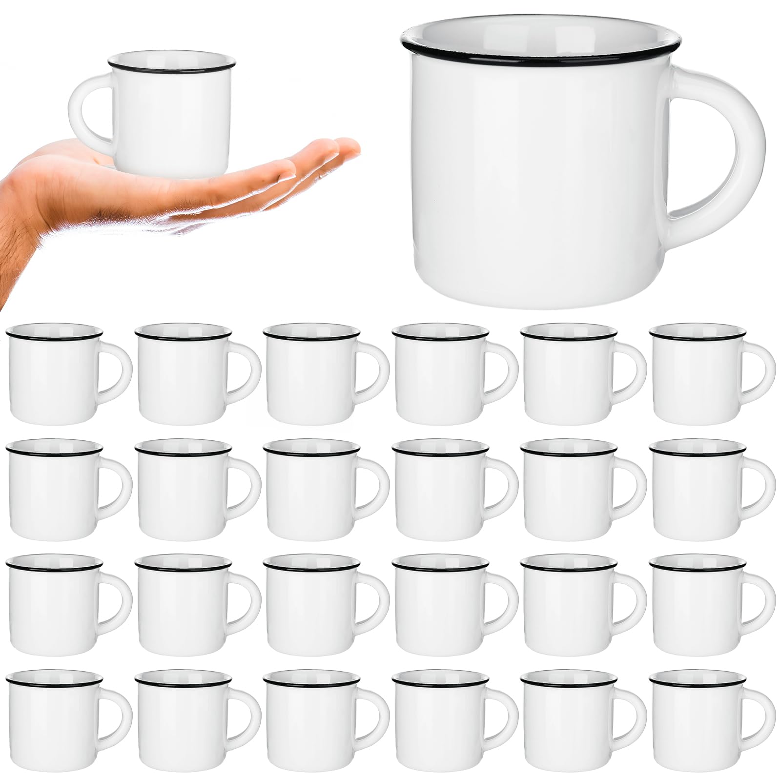Uiifan 24 Pcs Ceramic White Coffee Mugs Bulk Vintage Espresso Mug Mini Tea Cups for Home Travel with Handle DIY Cups for Tea, Co