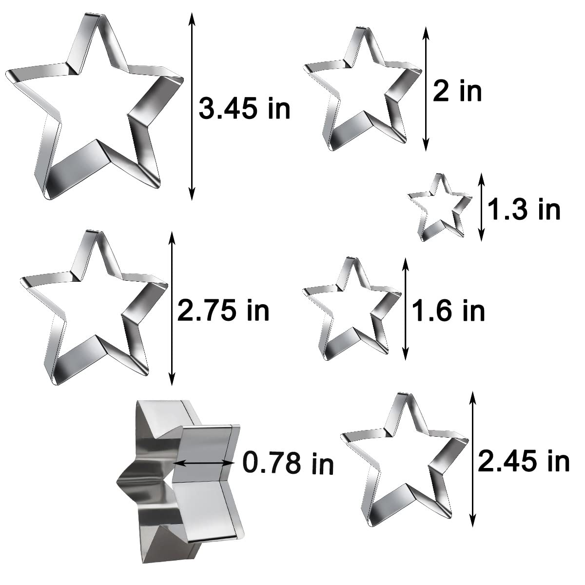 6 Pieces Star Cookie Cutters Set Stainless Steel Five-Pointed Star Cutter Star Shaped Cookie Cutter Biscuit Molds Fondant Cake C