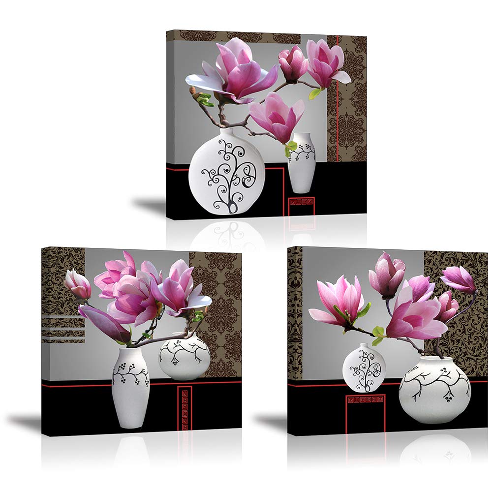 Flower Wall Art Decor For Bedroom, Sz Still Life Canvas Prints Of Orchid Flowers & White Vases, Beautiful Floral Pictures (Water