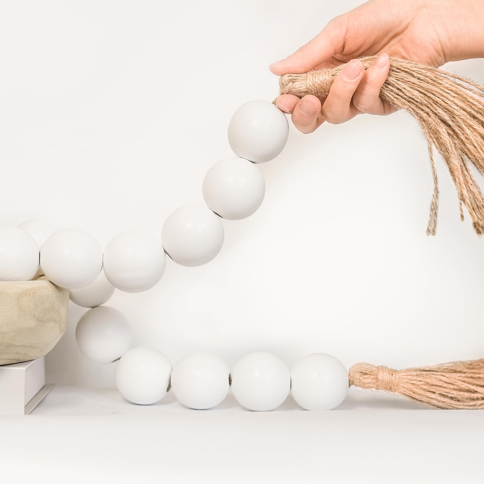 RUIRUICO Extra Large Wood Bead Garland with 1.6 Diameter Wood Beads, Wooden Beads Garland with Tassels, Decorative Beads Home De