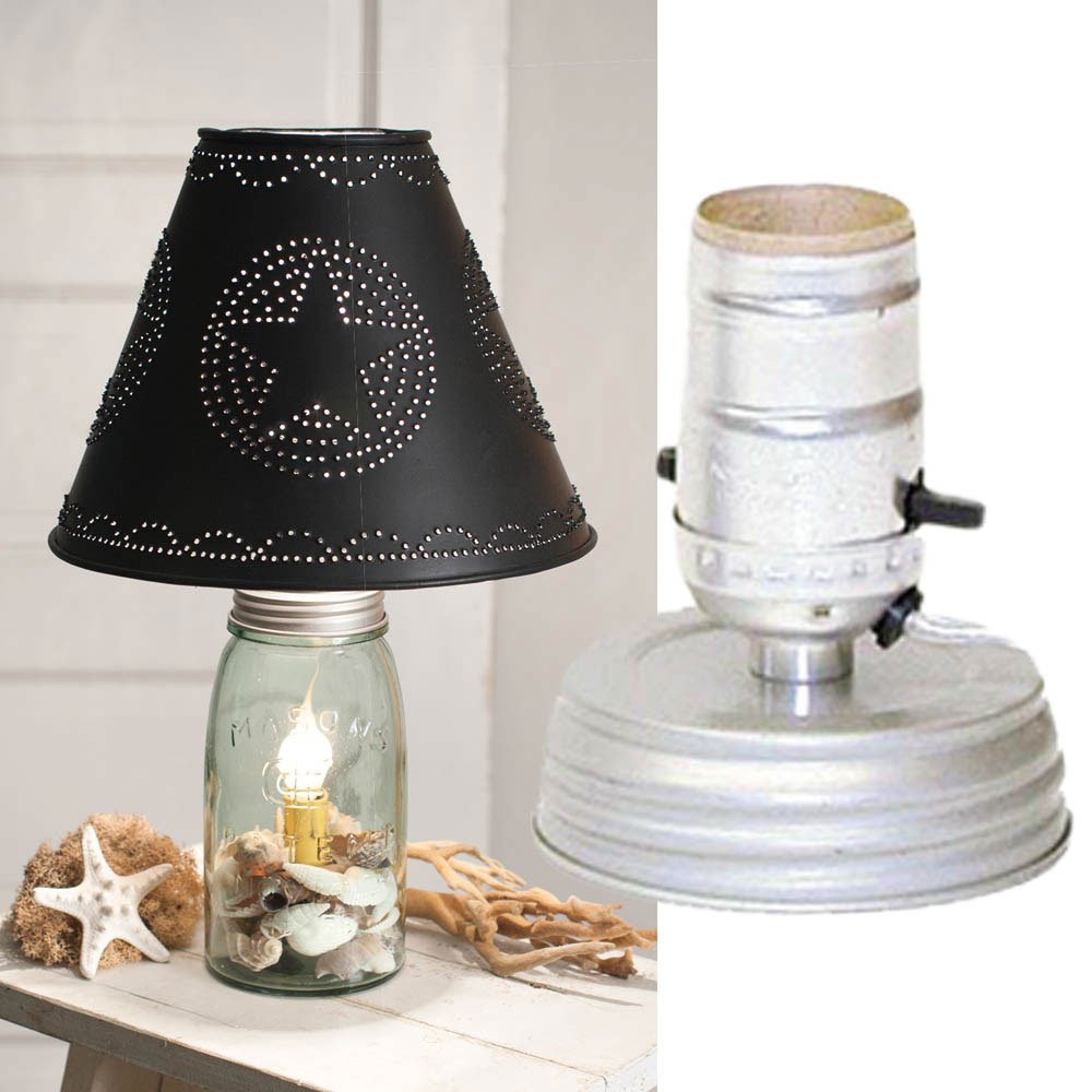 Colonial Tin Works Mason Ball Jar Light/Lamp Adapter Kit - Primitive Zinc Lid