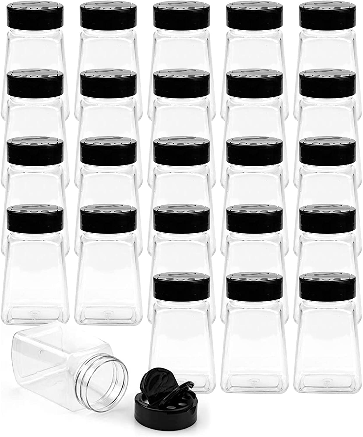 Tebery 24 Pack Clear Plastic Spice Jars with Black Flap Cap, 9OZ Seasoning Jars Storage Container Bottle To Pour Or Sifter Shake