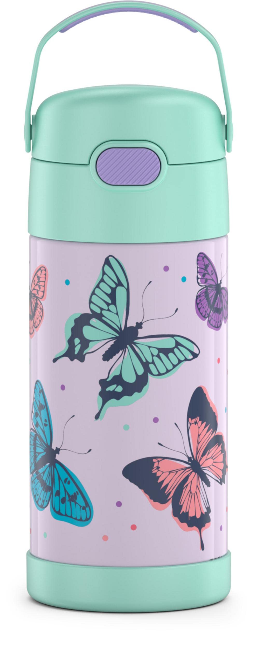 Thermos Funtainer Water Bottle With Straw - 12 Ounce, Butterfly Frenzy - Kids Stainless Steel Vacuum Insulated Water Bottle With