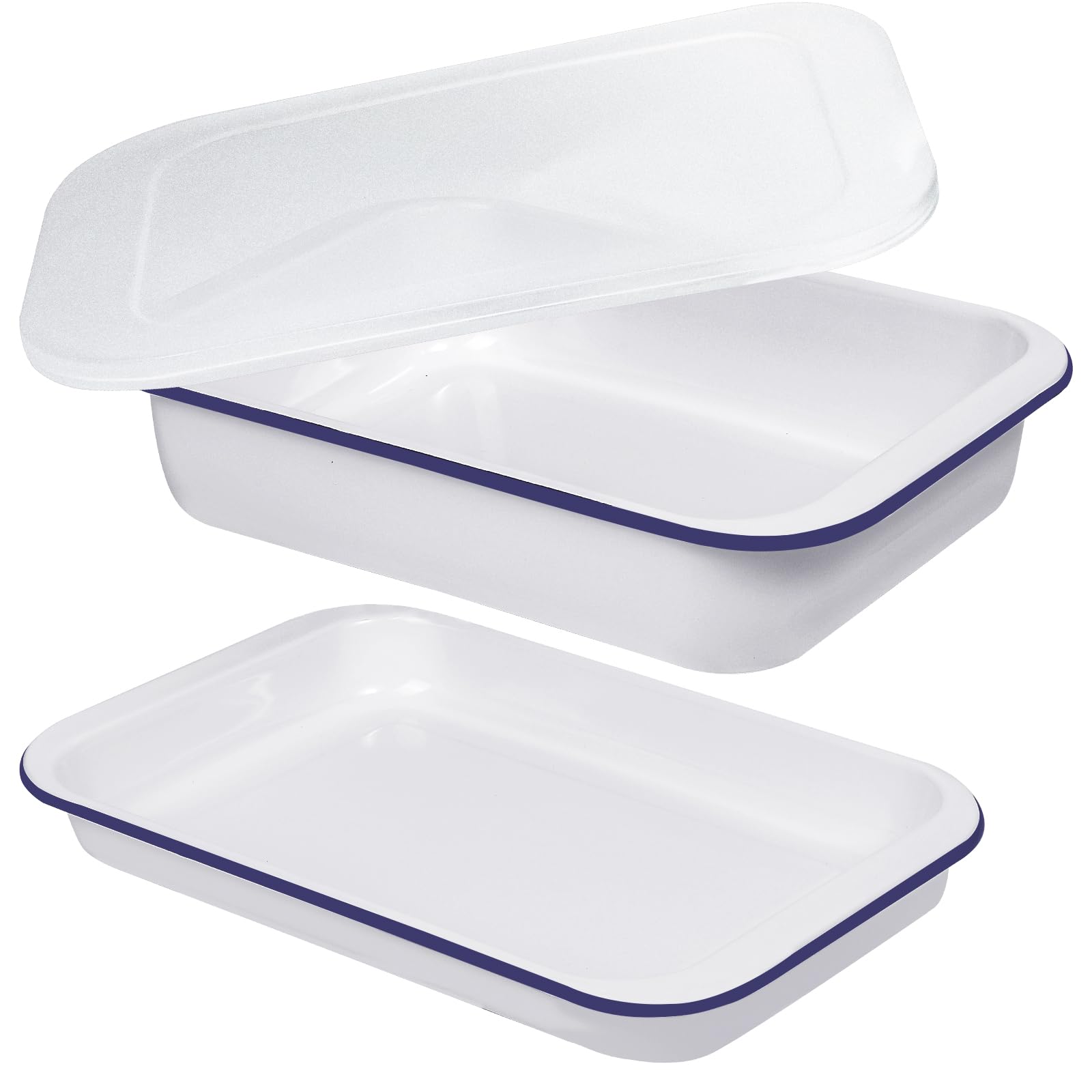 Webake Enamelware Bakeware Set with Lid, One 9x13 Baking Dish & One 9x13 Sheet Pan, Nonstick Enameled Steel Rectangular Serving 