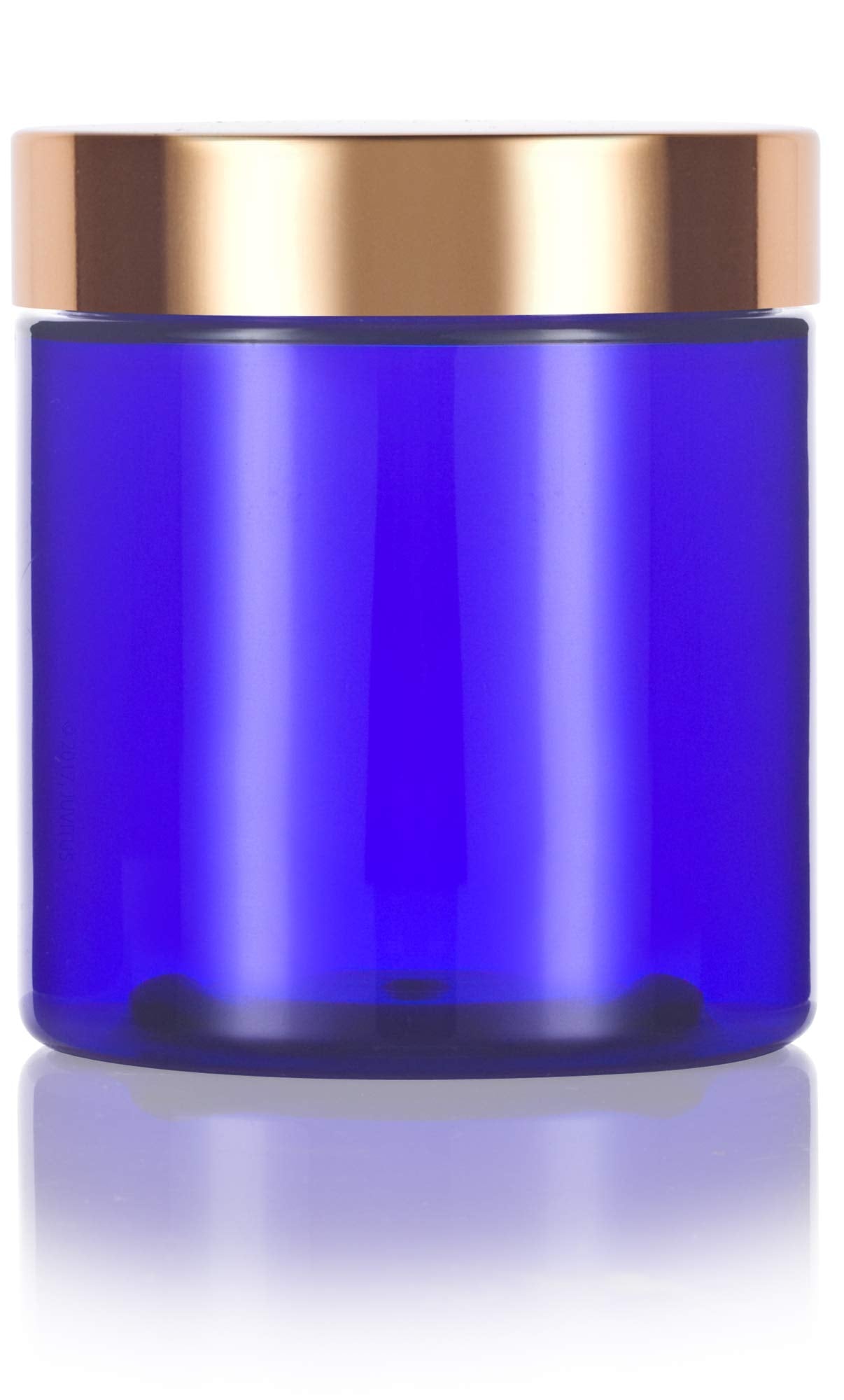 Juvitus 8 Oz Cobalt Blue Plastic Jar With Gold Metal Overshell Lid (12 Pack)