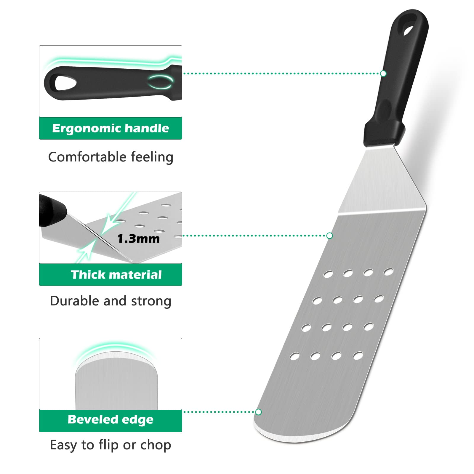 Metal Spatula Set Of 2, Hasteel 14.5 X 2.8In Heavy Duty Perforated & Solid Griddle Tuner Flipper, Long Stainless Steel Griddle T