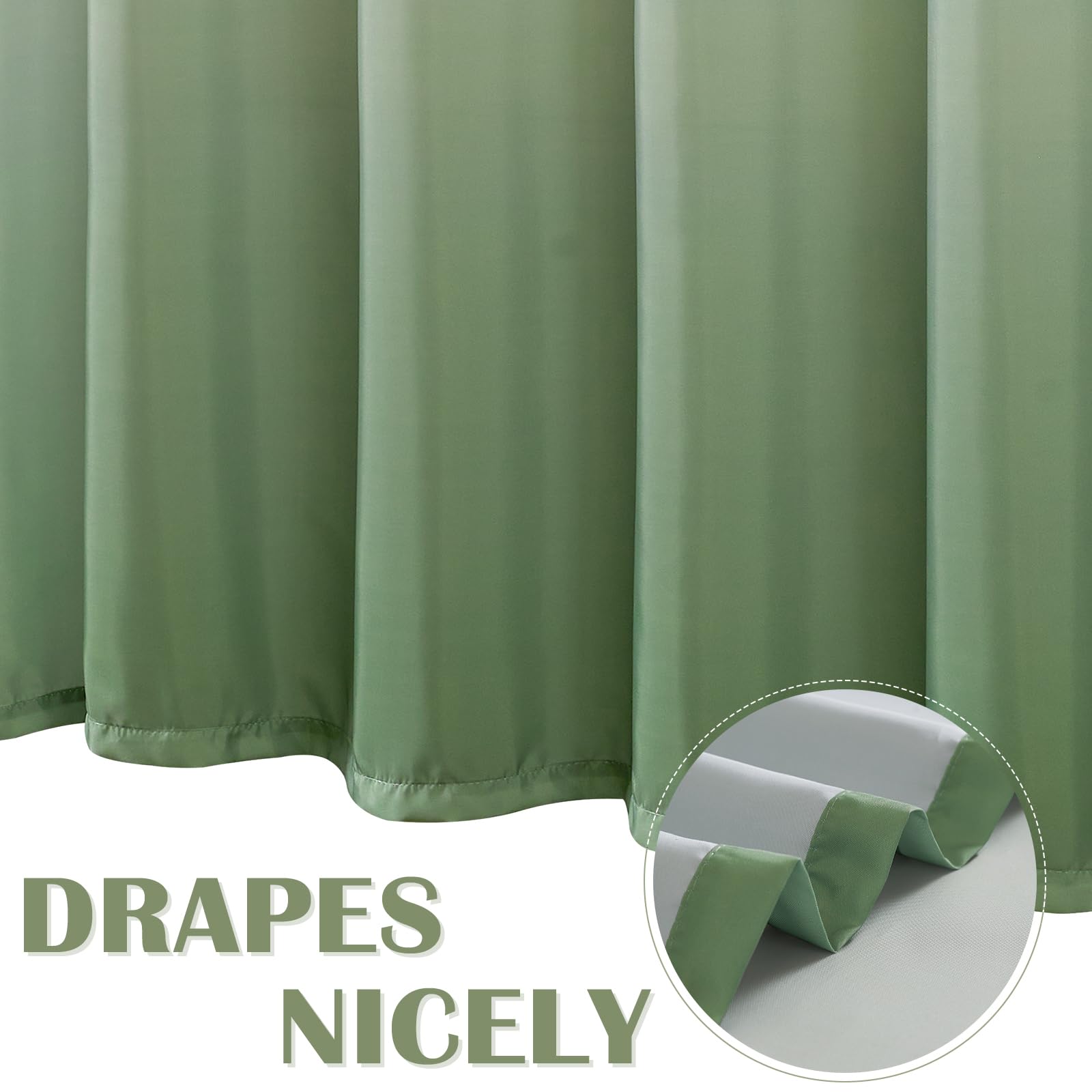Jinchan Ombre Sage Green Shower Curtain For Bathroom Waterproof Fabric Gradual Color Design Shower Curtain Set With 12 Hooks 70X