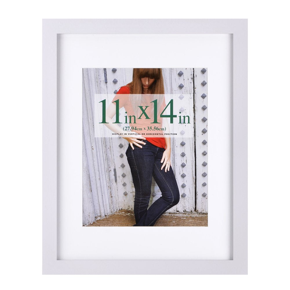 RPJC 11x14 Picture Frames Made of Solid Wood and High Definition Glass Display Pictures 8x10 with Mat or 11x14 Without Mat for W