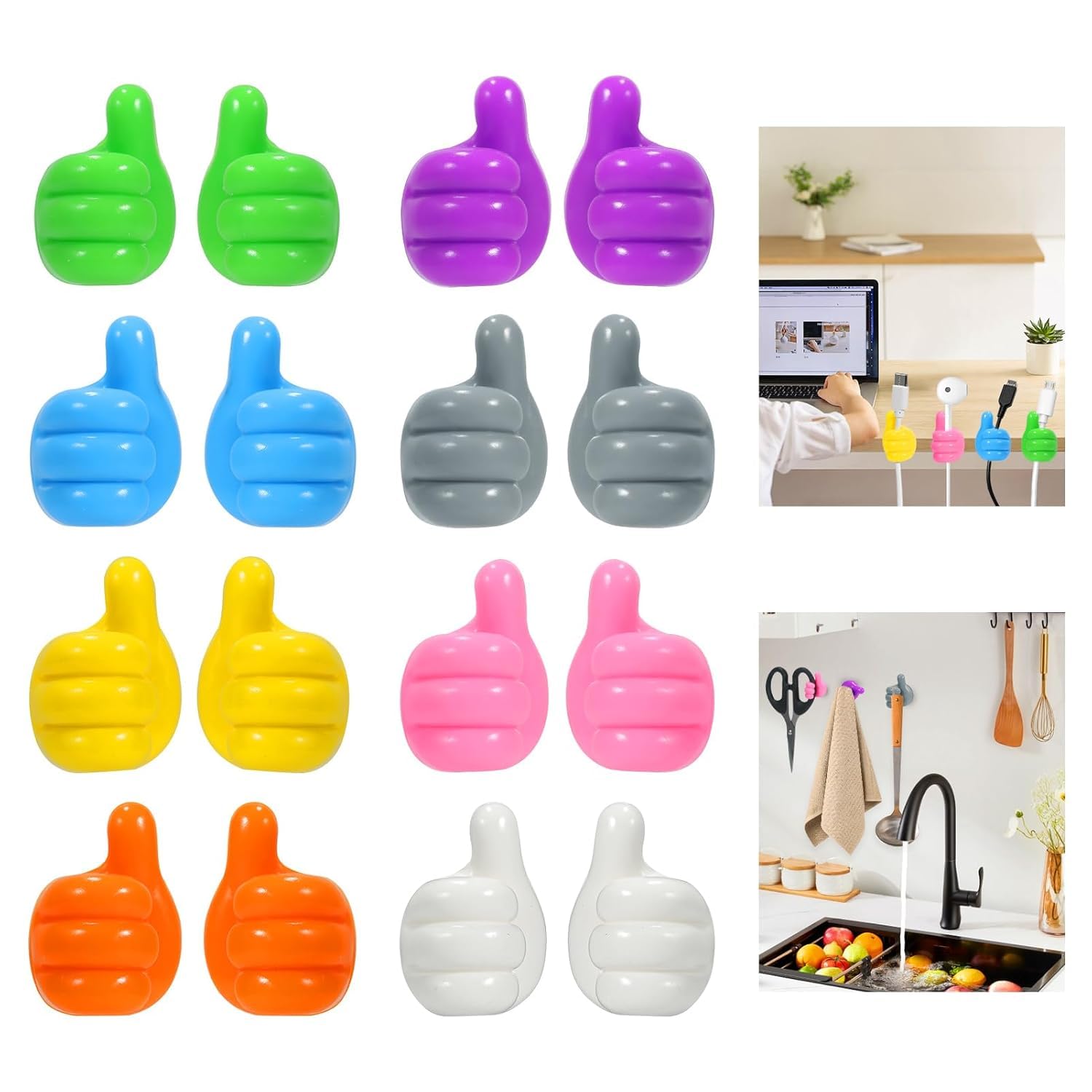 16 Pcs MultiFunction Self Adhesive Wall Hooks For Cable Organizer Keys Hats Makeup Brushes Home Office Storage Strong Hold No D