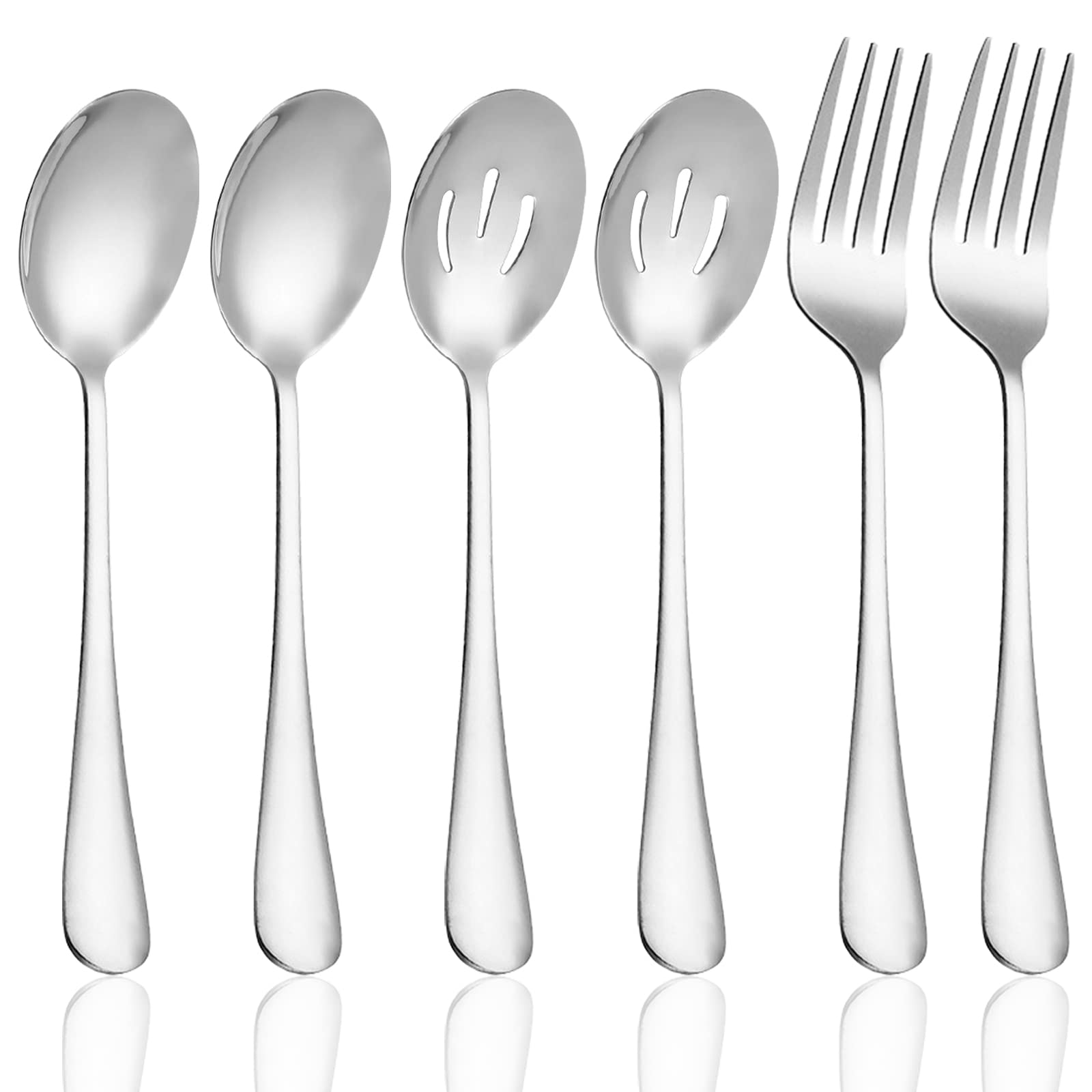 6 Pieces Large Serving Flatware Silverware Set, Findtop 2 Slotted Serving Spoon, 2 Serving Spoon And 2 Serving Fork For Party Bu