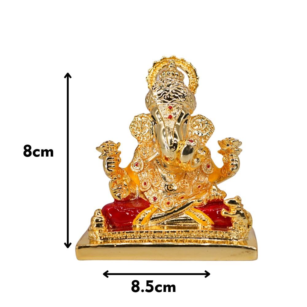 Aarya24Kt Gold Plated Square Base Dagdusheth Ganpati | Ganesh Idol For Car Dashboard, Office Desk,Home Temple & Business Success