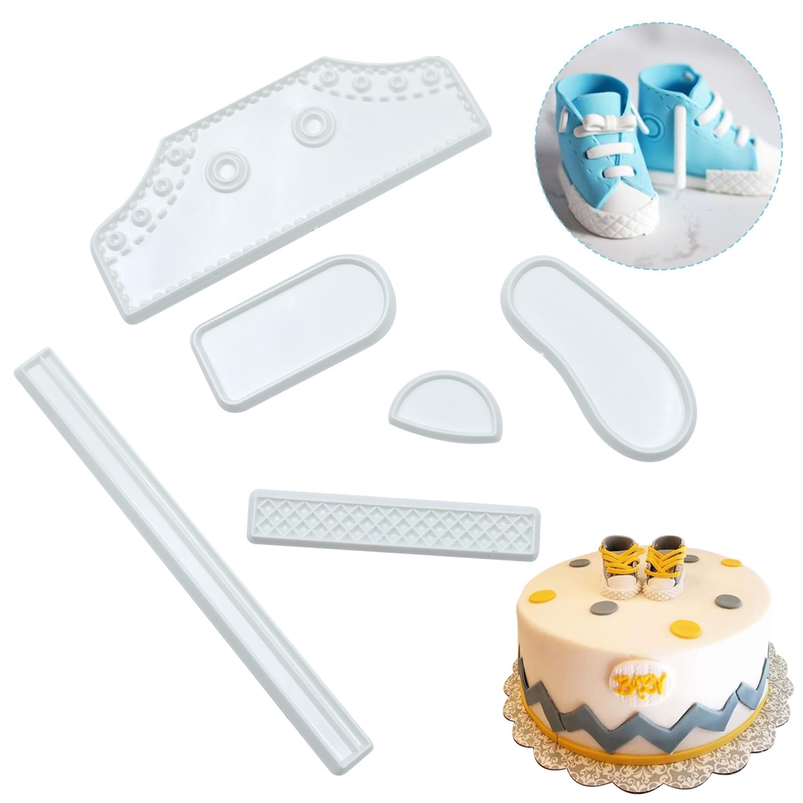 Joinor 6Pcs/Set Baby Shoes Diy Cake Fondant Mold Kids Sneaker Fondant Cake Decorating Baking Tool Mould Cake Tool Accessories