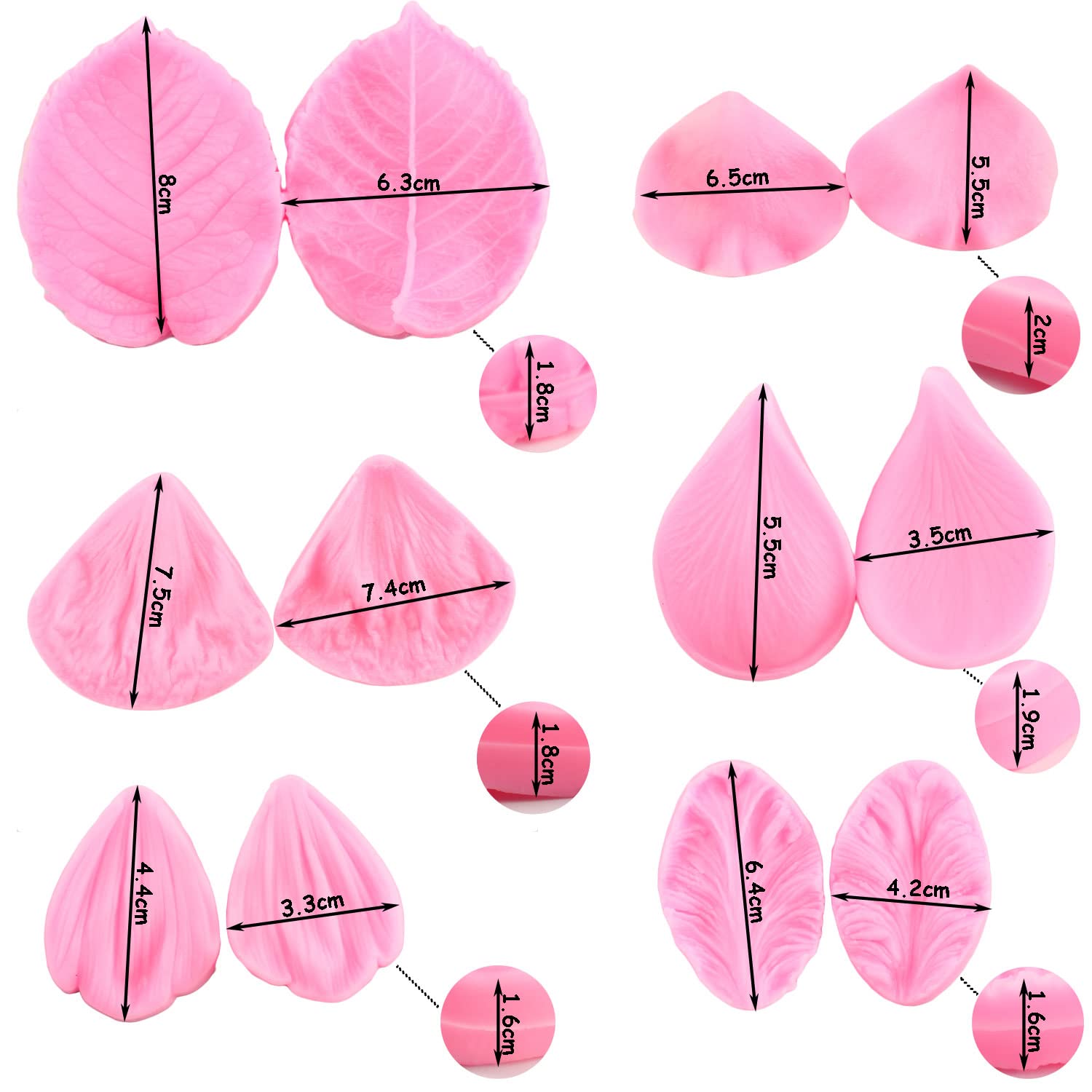 Zixiang Gumpaste Flower Silicone Veining Mold Rose Veined Fondant Mold Gum Paste Peony Flower Mold Plumeria Daisy Orchid Molds F