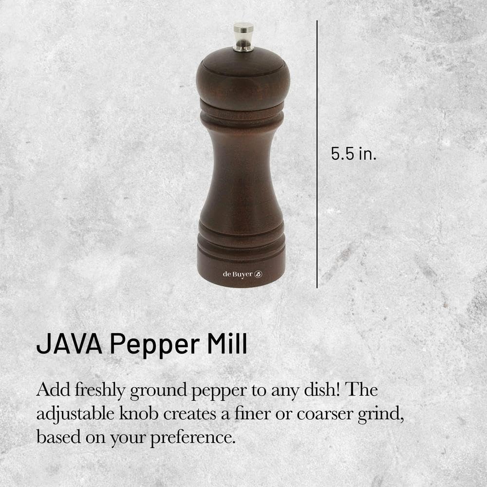 De Buyer Java Pepper Mill, Dark - 5.5    - Stainless Steel & Beechwood - Includes Knob To Adjust Grind Size - Corrosion Resistan