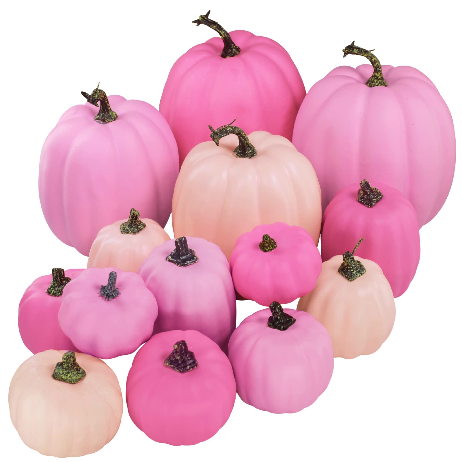 Winlyn 14 Pcs Assorted Sizes Artificial Pink Pumpkins Fall Decorative Pumpkins Faux Foam Pumpkins for Gifts Fall Wedding Bridal 