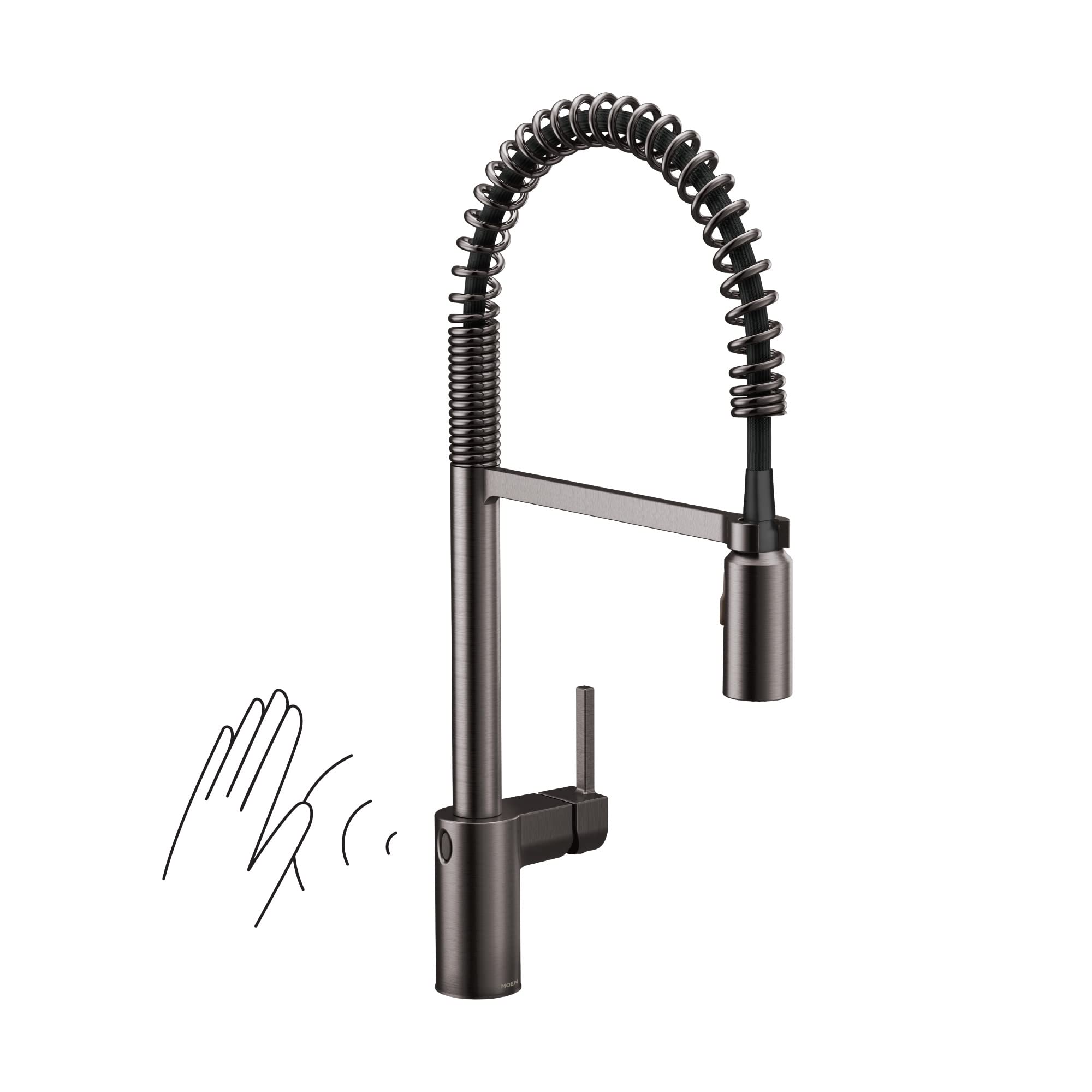 Moen Align Spot Resist Black Stainless Motionsense Wave Sensor Touchless Hands-Free One-Handle High Arc Pre-Rinse Spring Kitchen