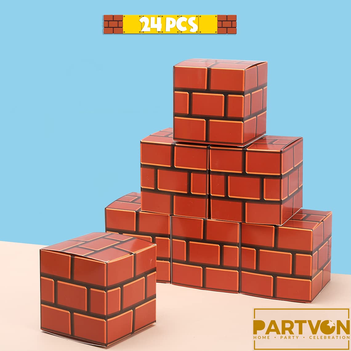 PARTVON Video Game Treat Boxes  24 PCS Brick Candy Boxes for Party Supplies  Video Game Theme Party Favors