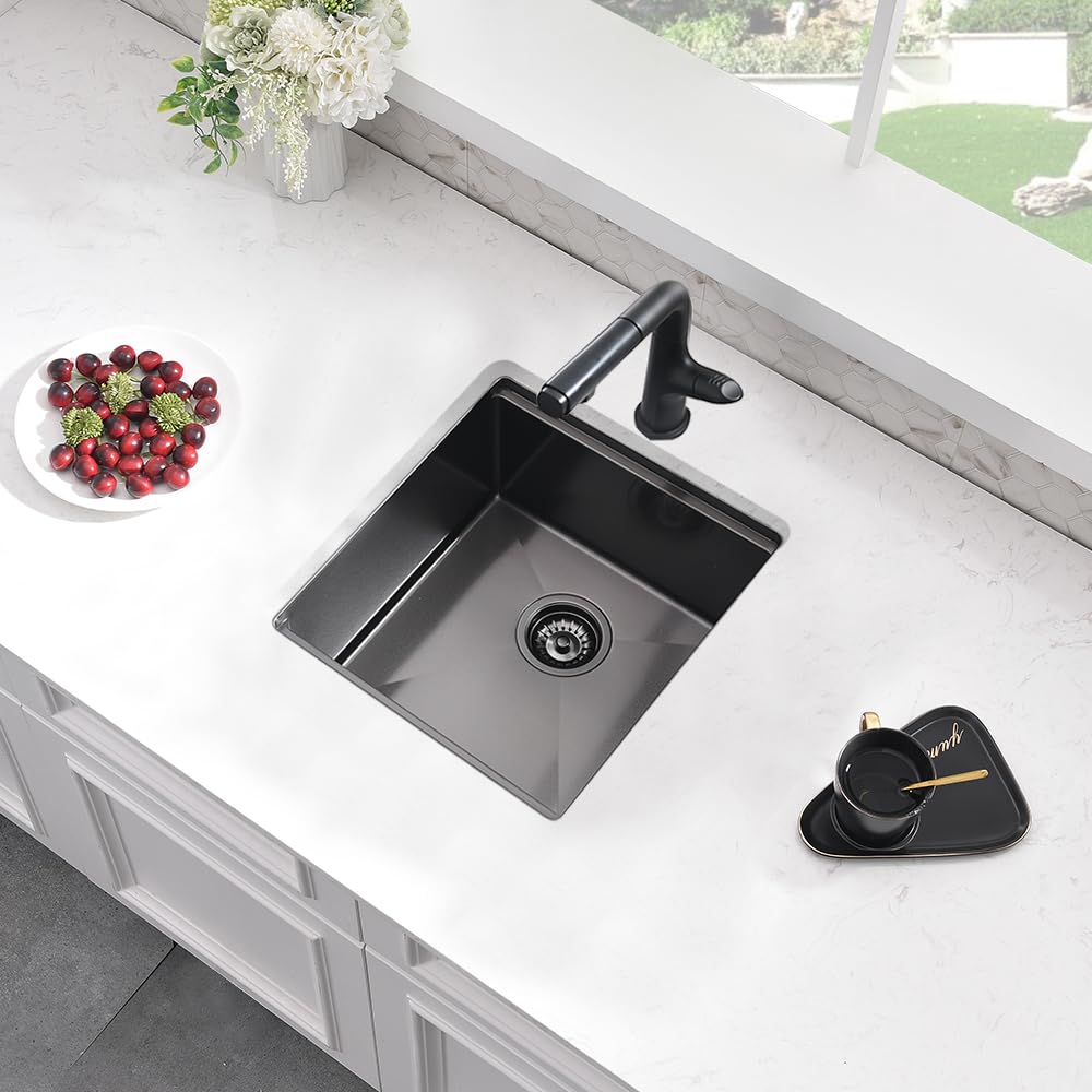 Boomhoze Black Undermount Bar Sink, Boomhoze 12 X 15 Inch Black Stainless Steel Bar Sink Undermount Small Kitchen Sink Basin Wet