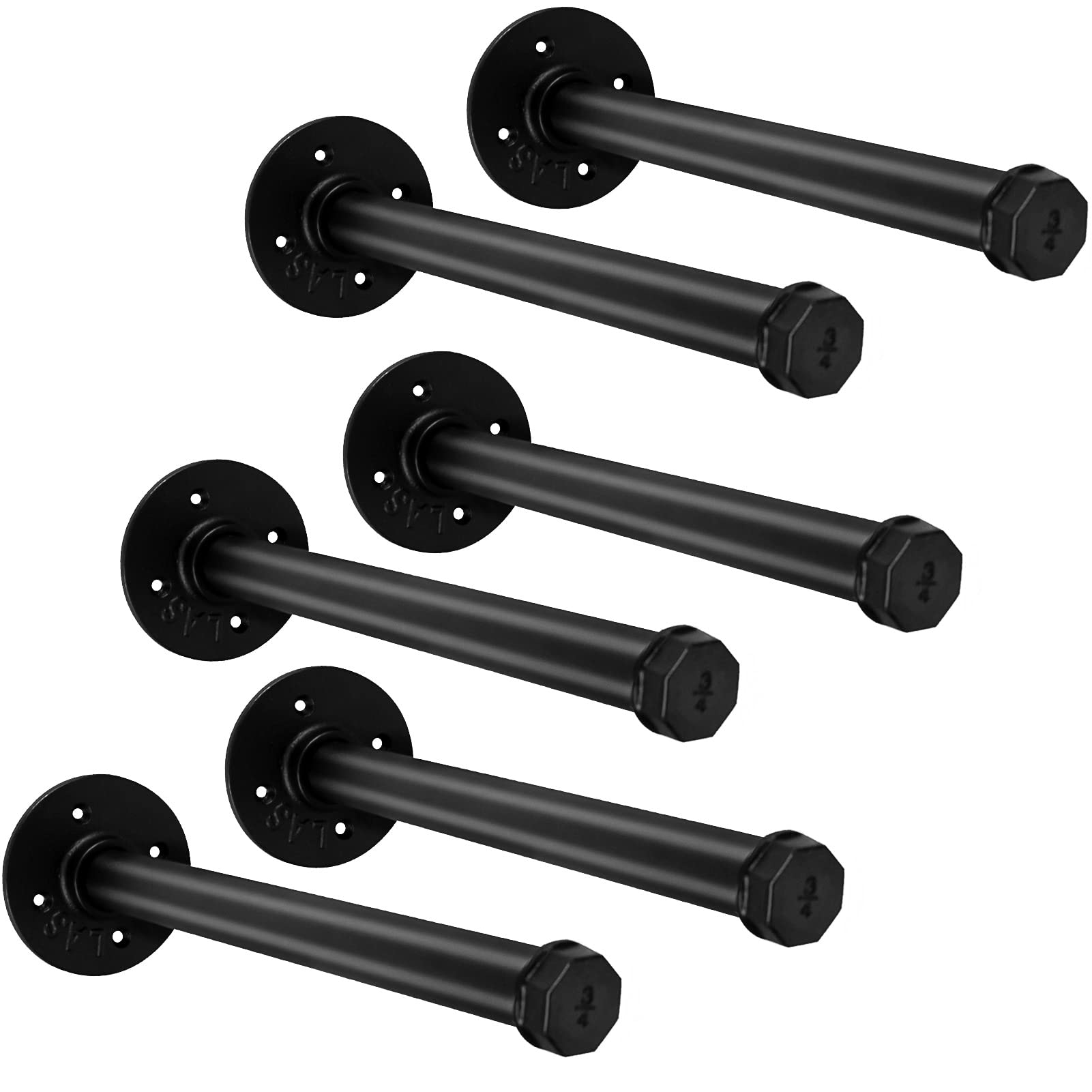 6 Pcs 12 Inch Industrial Pipe Clothes Bar, Pipe Clothing Rack For Hanging Clothes, Wall Mounted Clothes Rack, Wall Clothes Rods,