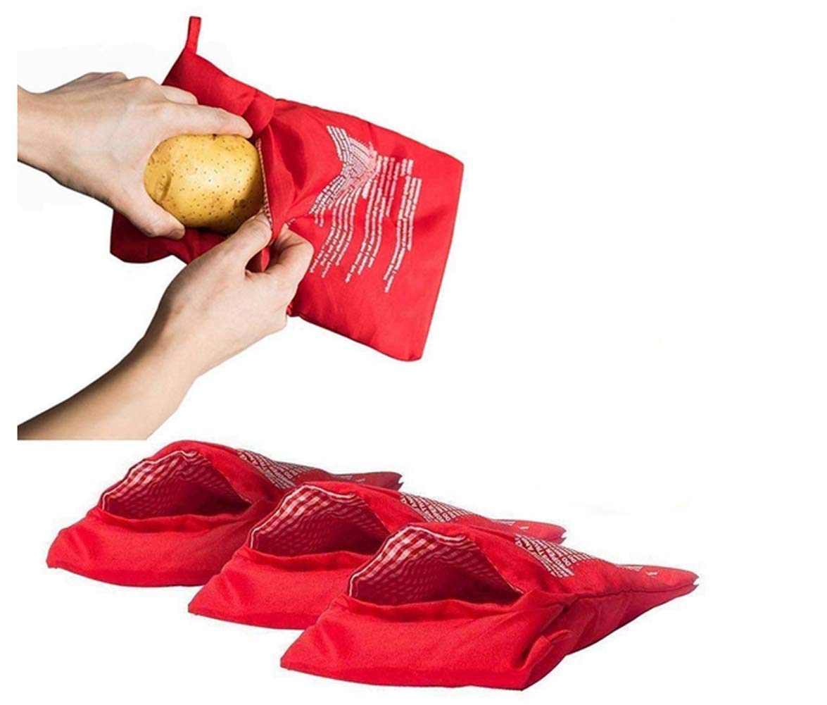 4 Pcs Red Potato Microwave Pouch Reusable Cooker Bag Cooker For Potatoes Corn Cobs Yams Just In 4 Minutes (Red 10 Inch X 8 Inch)