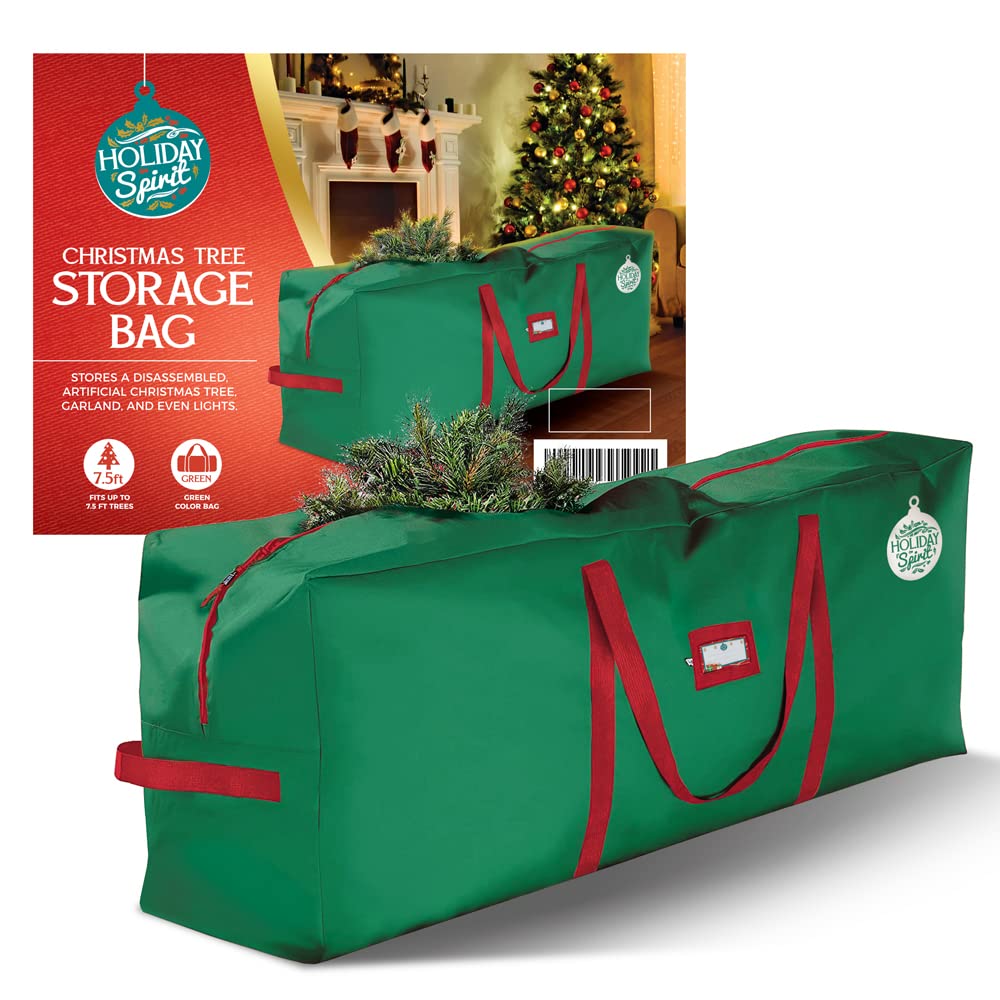 HOLIDAY SPIRIT Heavy Duty Canvas Bags for Christmas Tree - Waterproof Storage Bag with Reinforced Handles and Dual Zipper for 7.