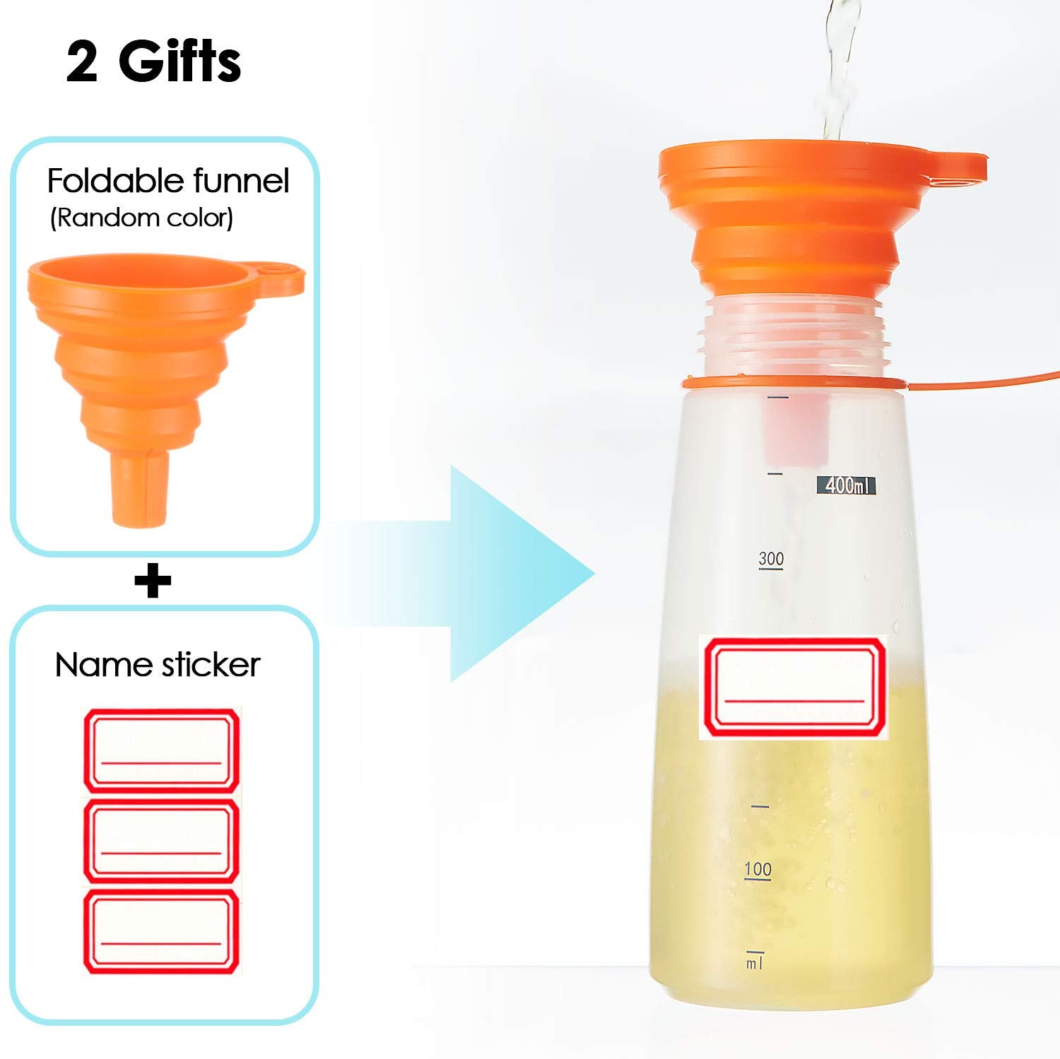 Ondiomn Condiment Squeeze Bottle Wide Mouth, 2 Pack 400Ml Empty Reusable Squeeze Bottles For Honey,Batter,Catsup,Onion,Resin,Bak