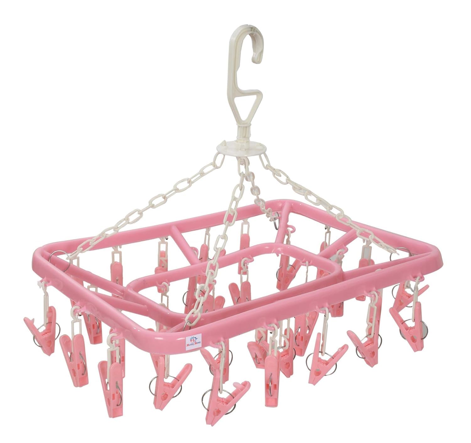 Heart Home (Pack Of 3) Cloth Drying Hanger | 32 Clips Baby Drying Pegs | 360 Degree Rotatable Hanger | Clip Stand For Cloth | Re