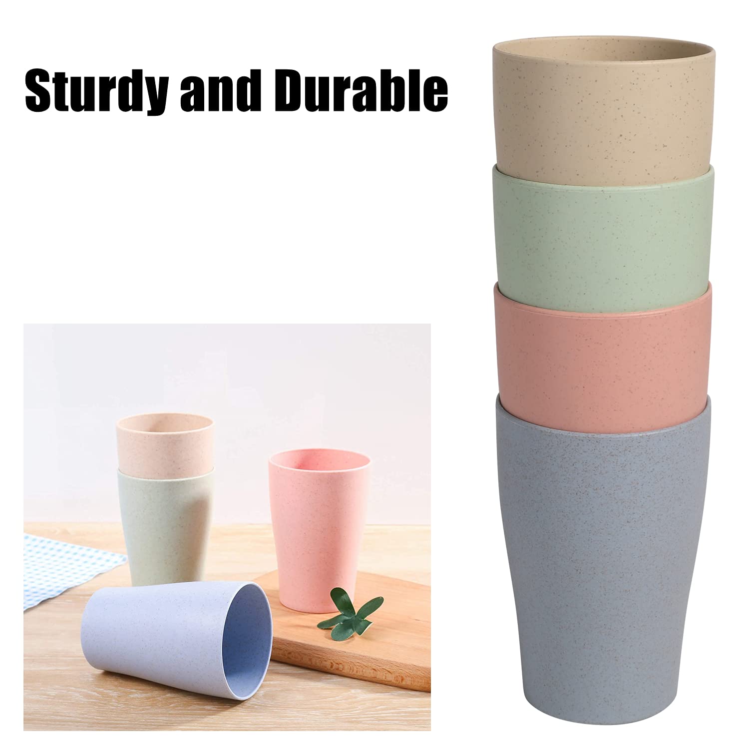 Wanby Wheat Straw Cup 4 Pcs Unbreakable And Reusable Drinking Cups Eco-Friendly Healthy Tumbler Set For Milk Juice And Water Dis
