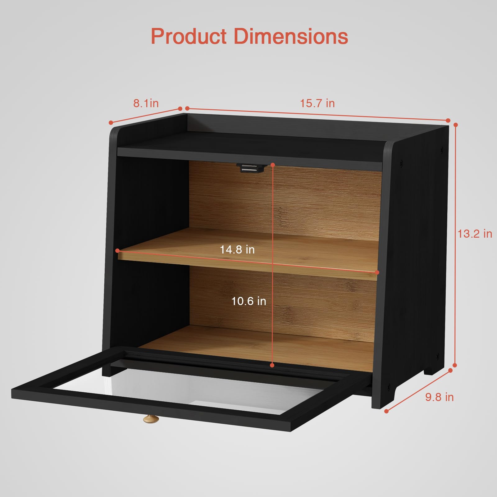 Goozii Black Bread Box For Kitchen Countertop, Large Bread Storage Container For Homemade Bread, Wood Farmhouse Breadbox Organiz