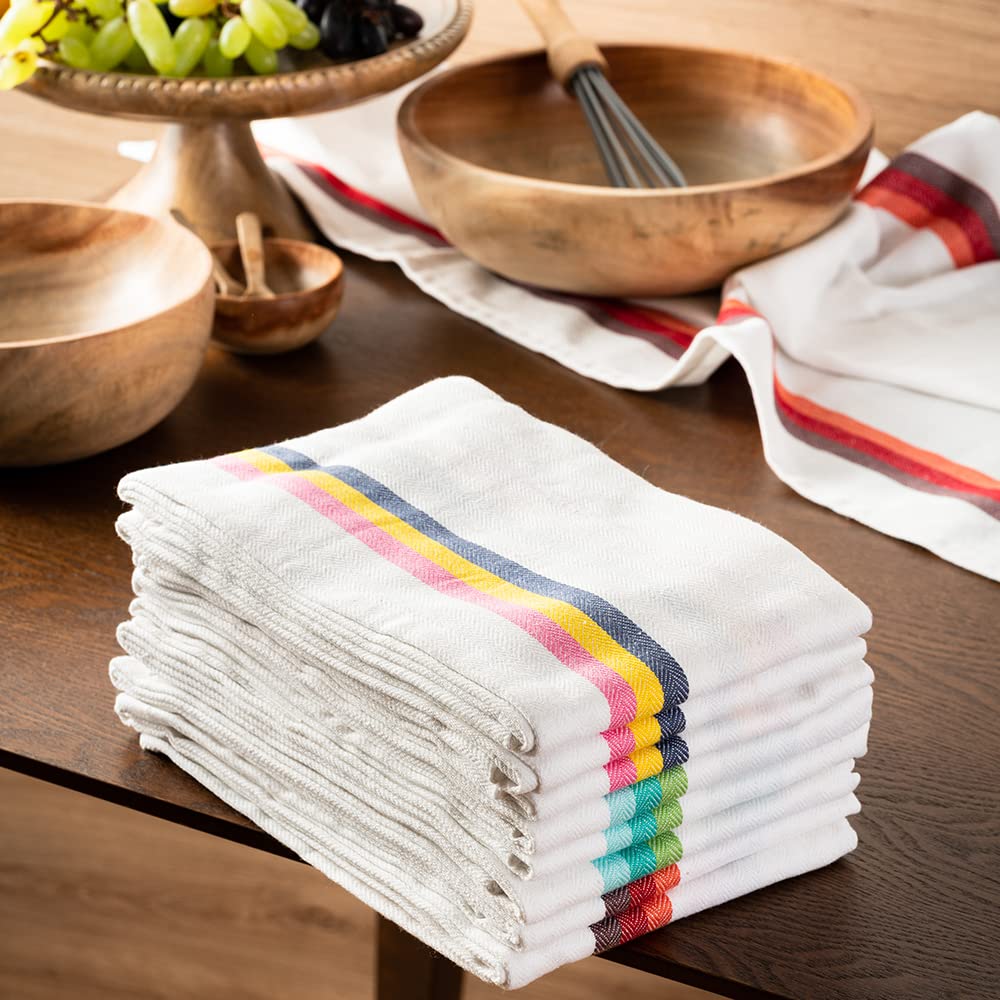 Candy Cottons Set of 12 Kitchen Dish Towels  100% Cotton Kitchen Towels  with Hanging Loop  Dishcloth Sets for Washing & Drying Dishes  Tea Towels & Hand Towels 18x28  Multi