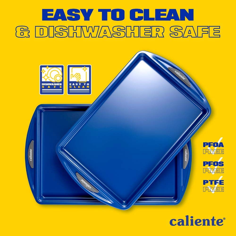 Caliente Nonstick Bakeware Set Of 2 Cookie Sheets | Premium Medium & Small Baking Sheets | Durable Carbon Steel Baking Sets | Ho