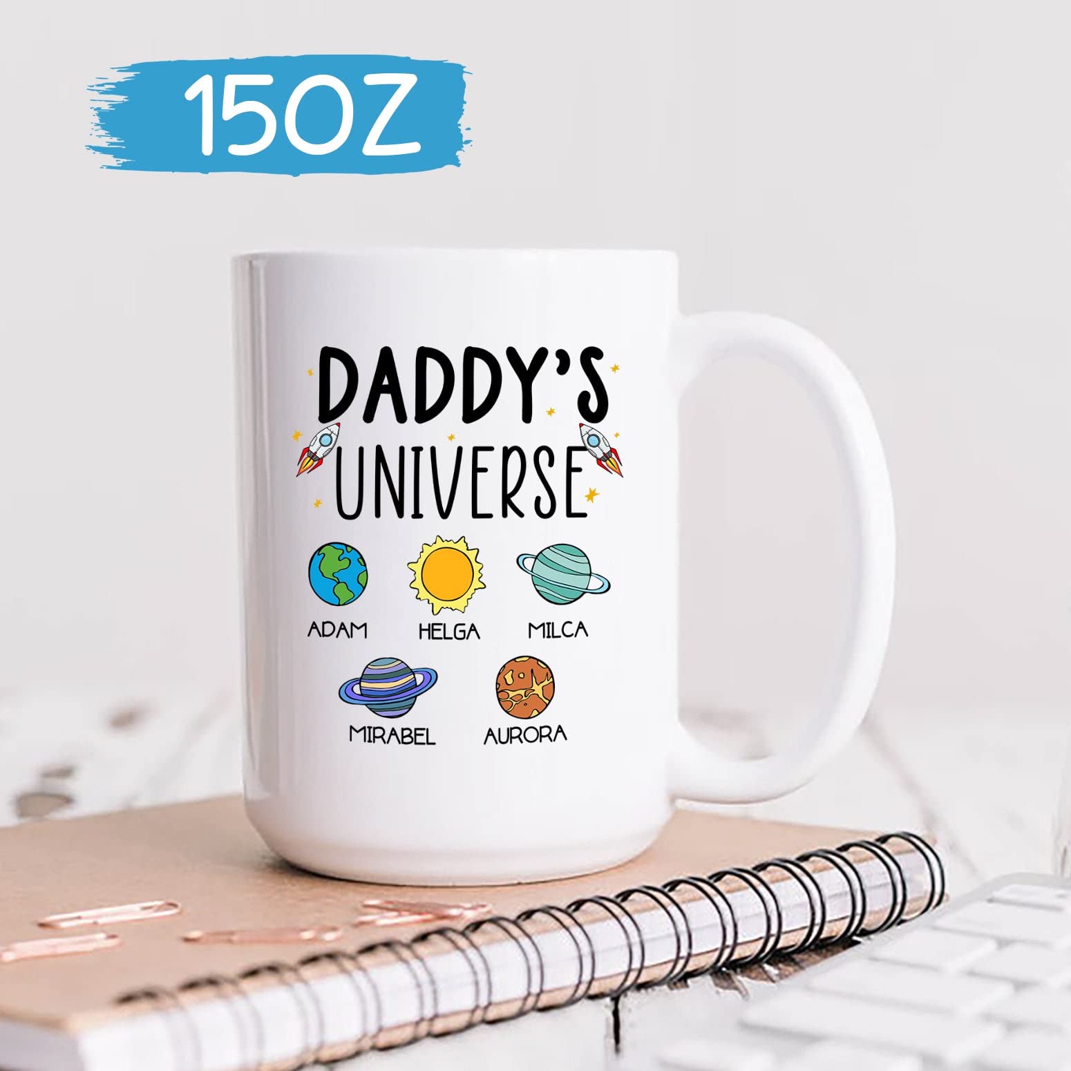 Daddy'S Universe Coffee Mug Custom Kid'S Name Mug For Dad, Personalized Dad Mugs Gifts For Daddy/Father/Papa, Customized Dad Mug