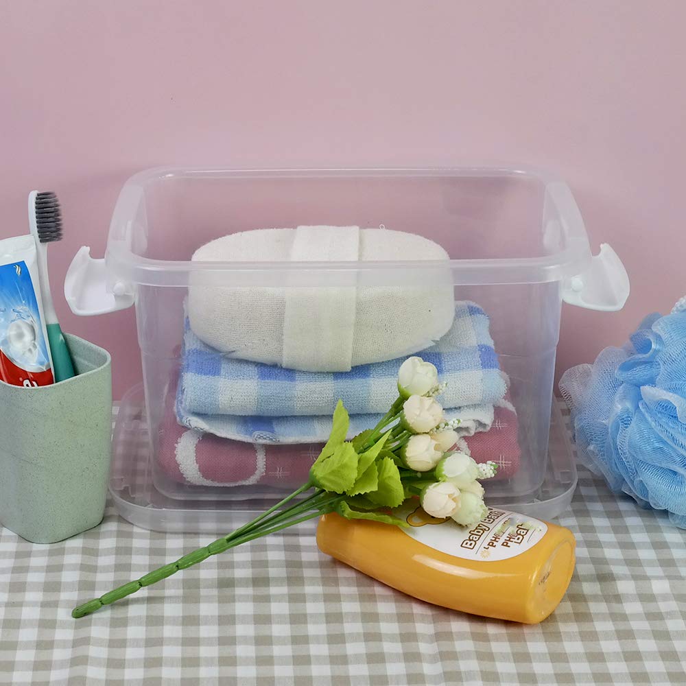 Minekkyes 6-Pack Home Storage Bins, Plastic Container, Latching Box With Handle (White Handle)
