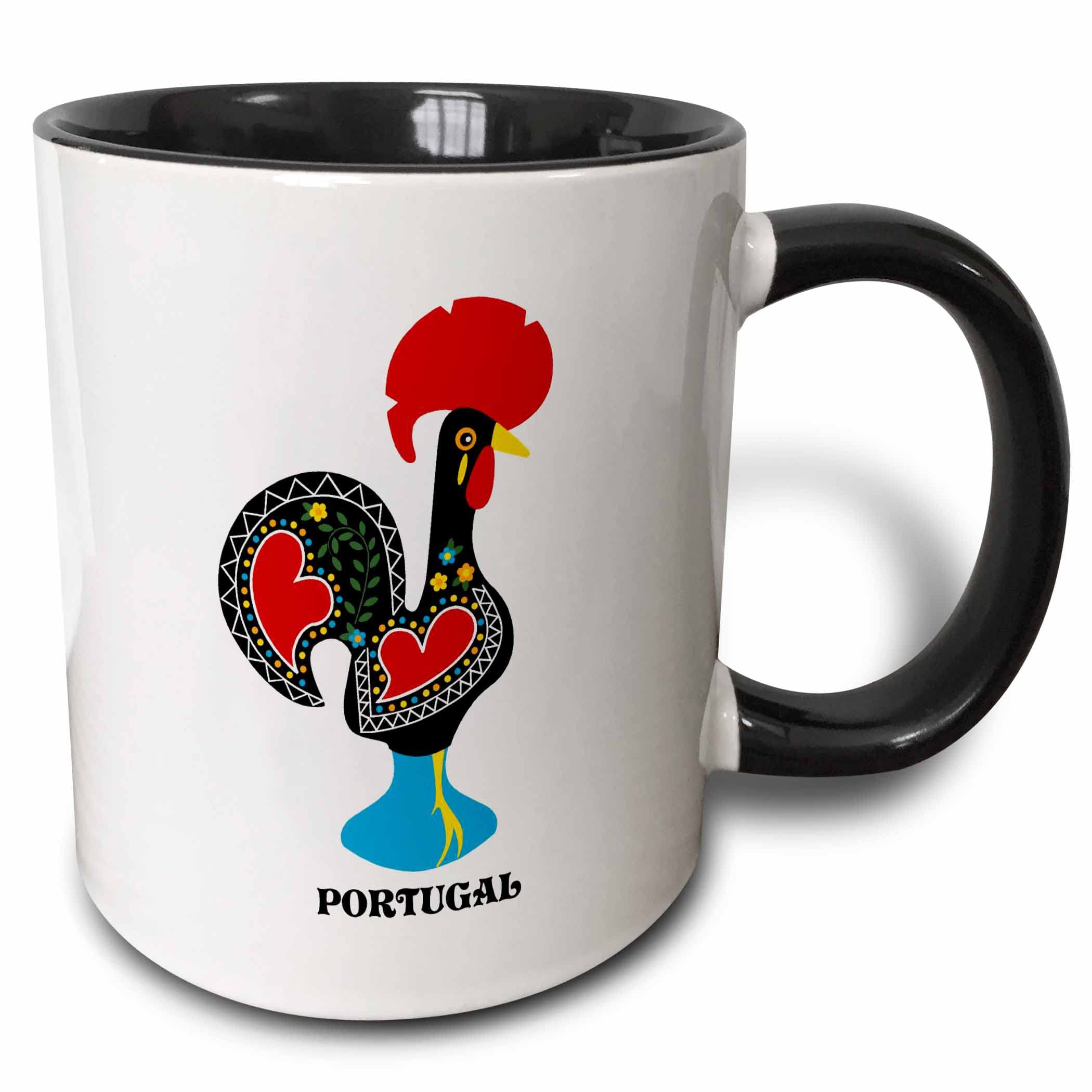 3dRose black Portuguese Rooster or galo de barcelos 11oz TwoTone Black Mug
