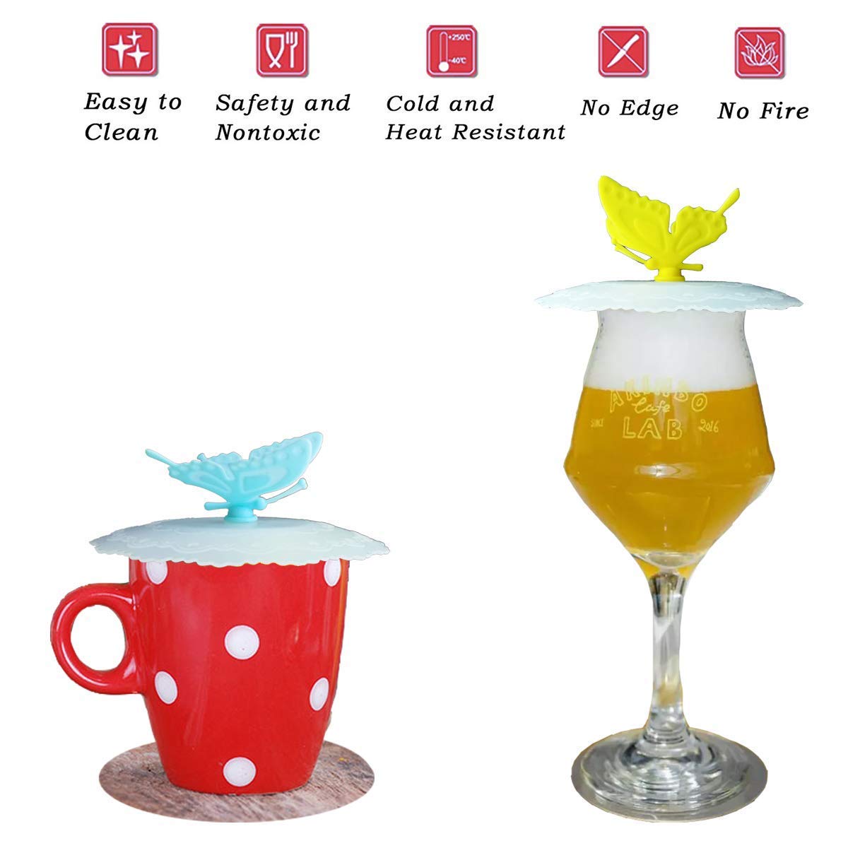 6Pcs Creative Flexible Butterfly Flower Mug Cover From Anti-Dust Airtight Seal Silicone Drink Cup Lids Tea Coffee Mugs Lids Whit