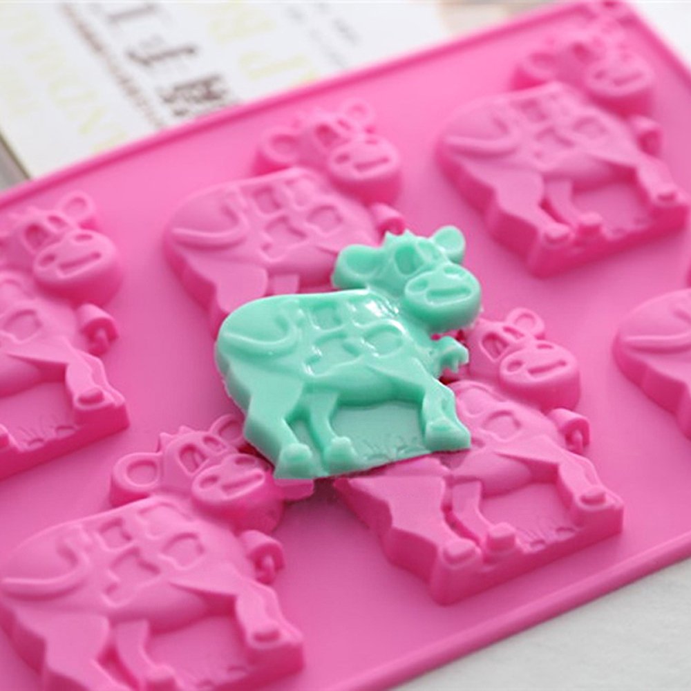 2 Pack Cow Chocolate Molds, Dairy Cattle Cake Pan Silicone Candy Fondant Biscuit Cookie Baking Mold Soap Lotion Bars Polymer Cla